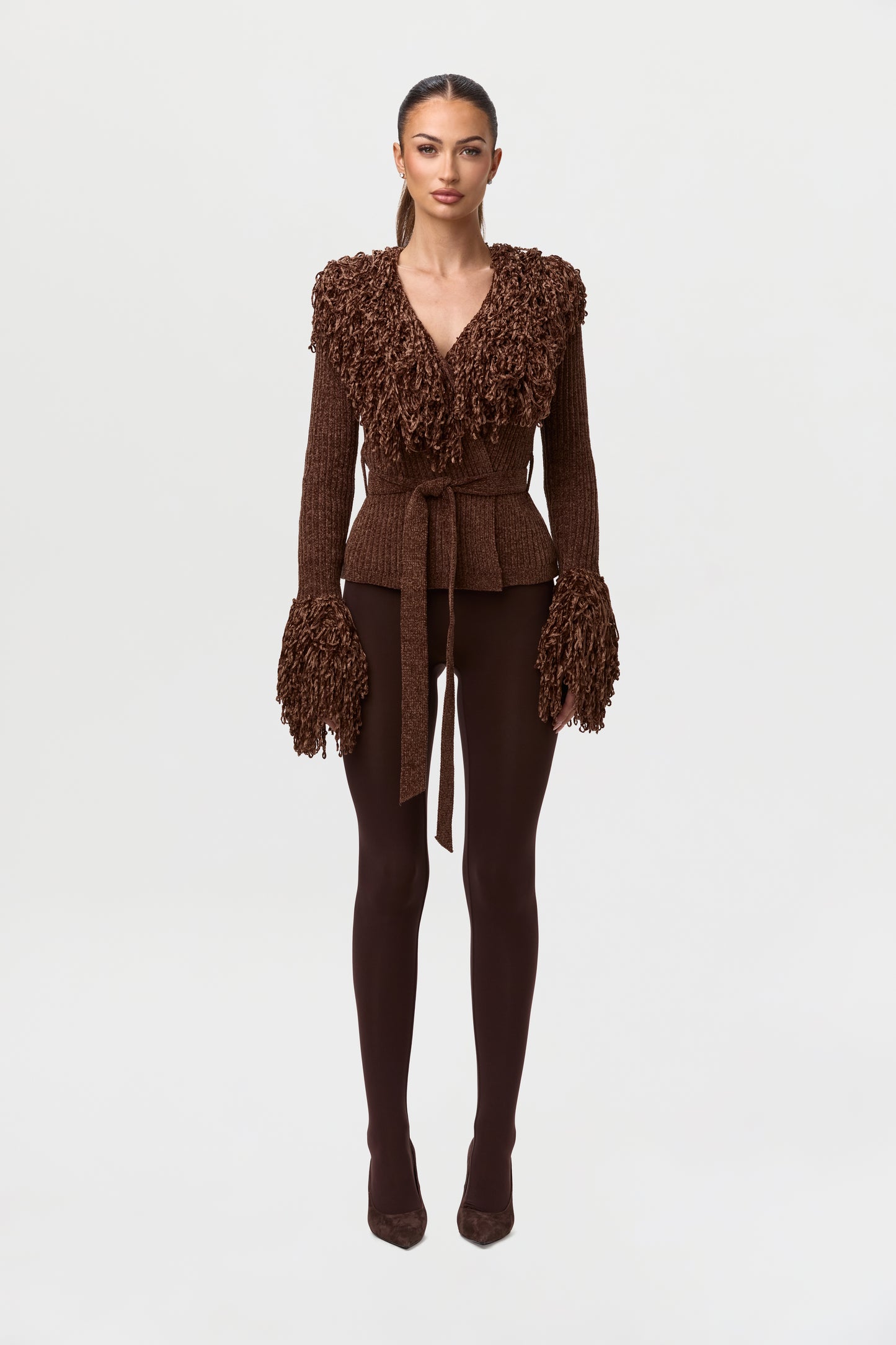 Knit Fringe V-Neck Cardigan