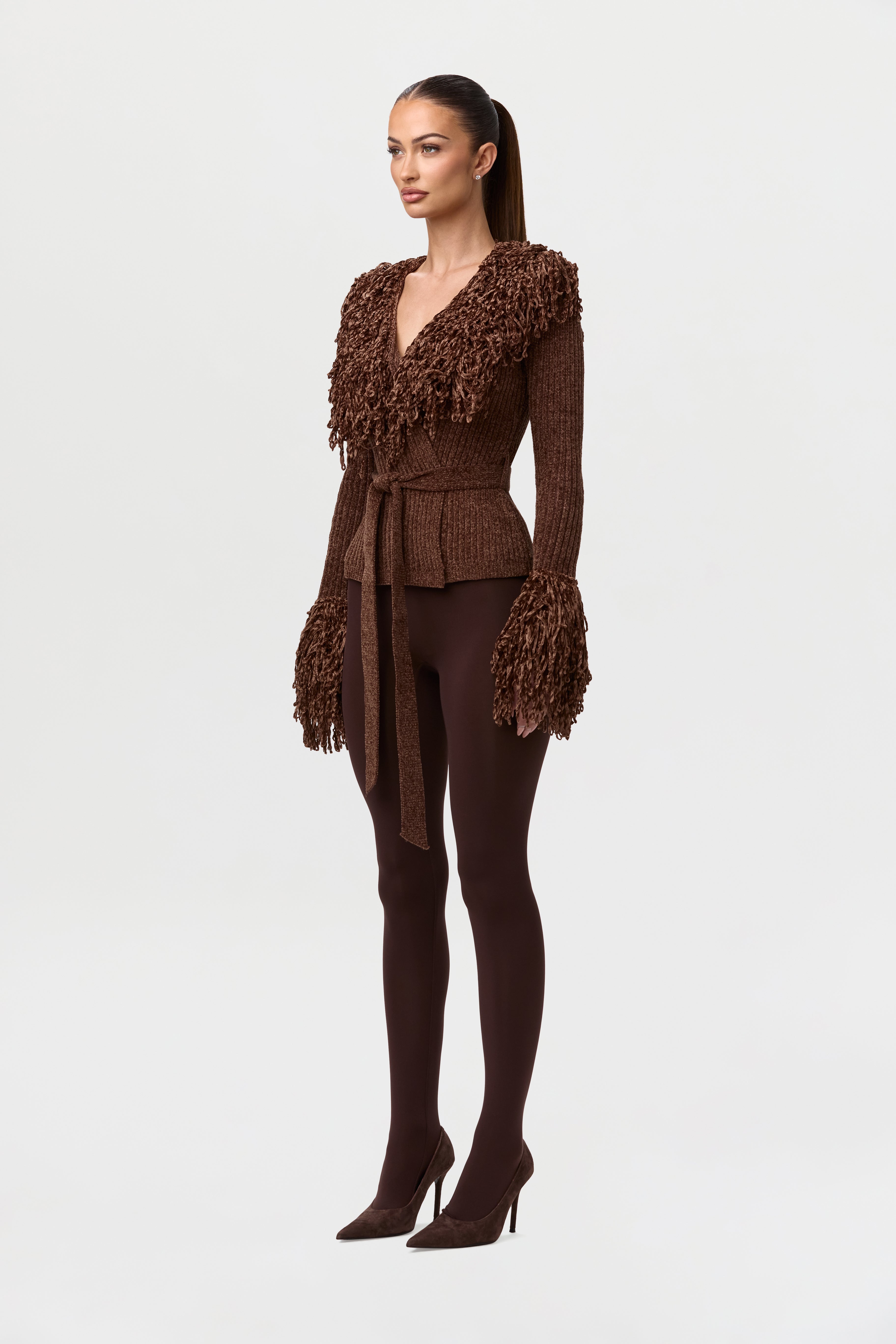 Knit Fringe V-Neck Cardigan – Naked Wardrobe