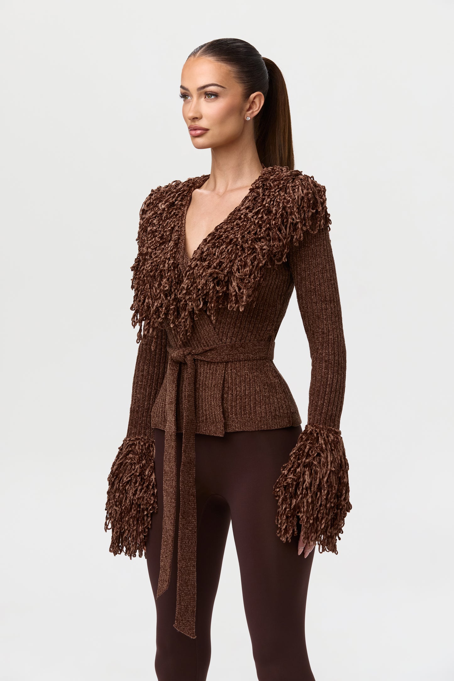Knit Fringe V-Neck Cardigan