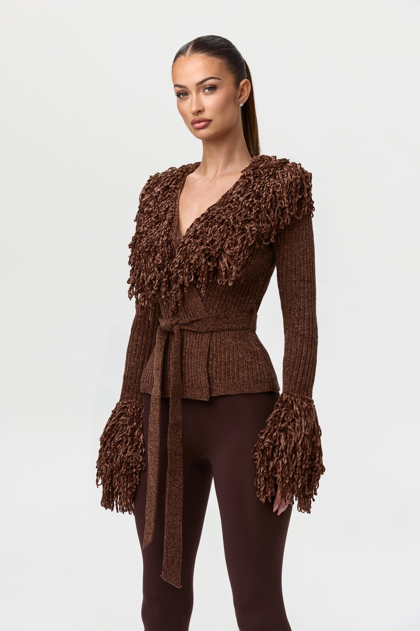 Knit Fringe V-Neck Cardigan