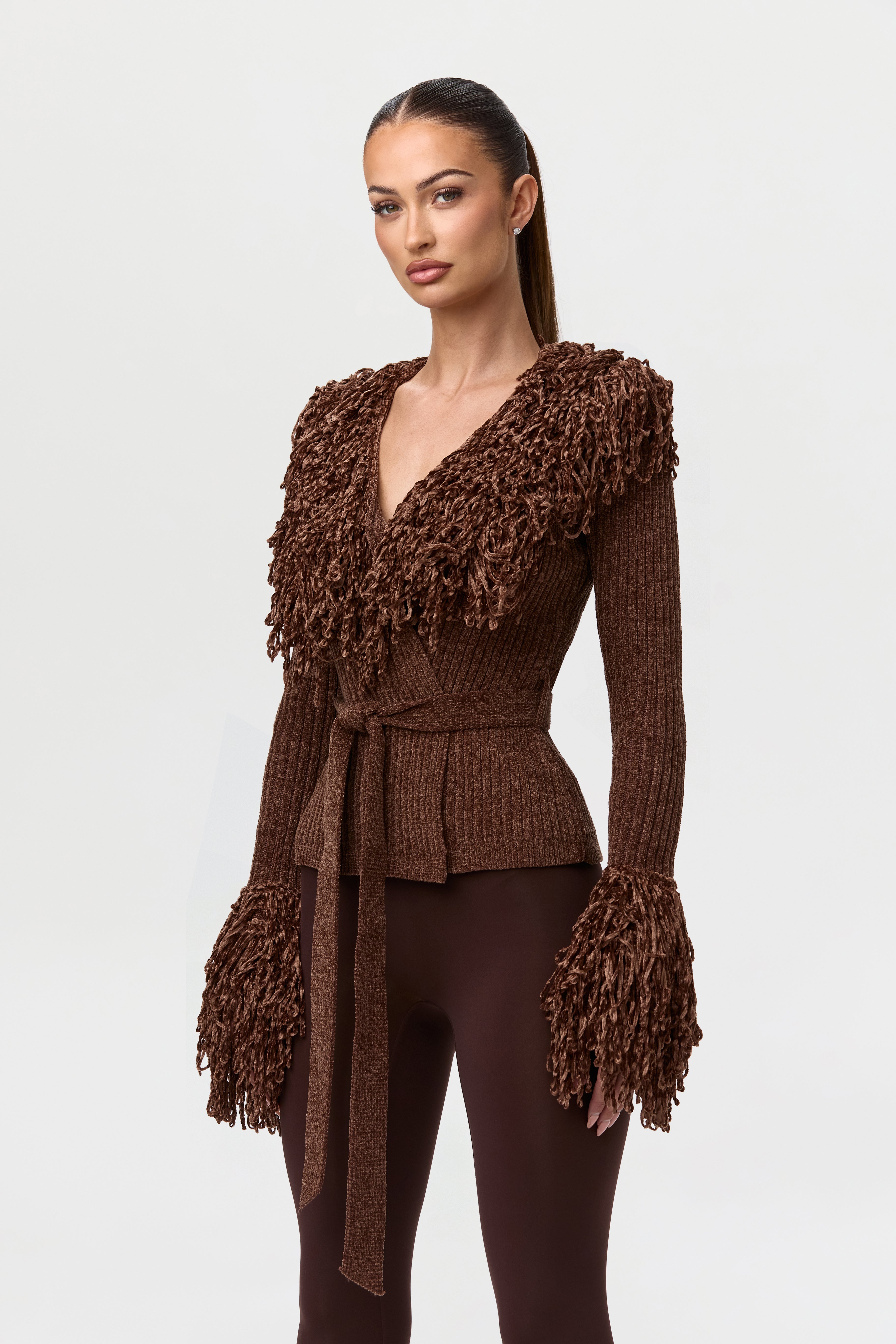 Knit Fringe V-Neck Cardigan