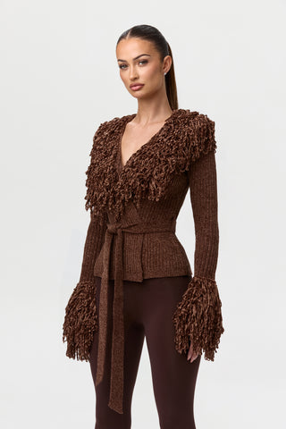 Knit Fringe V-Neck Cardigan