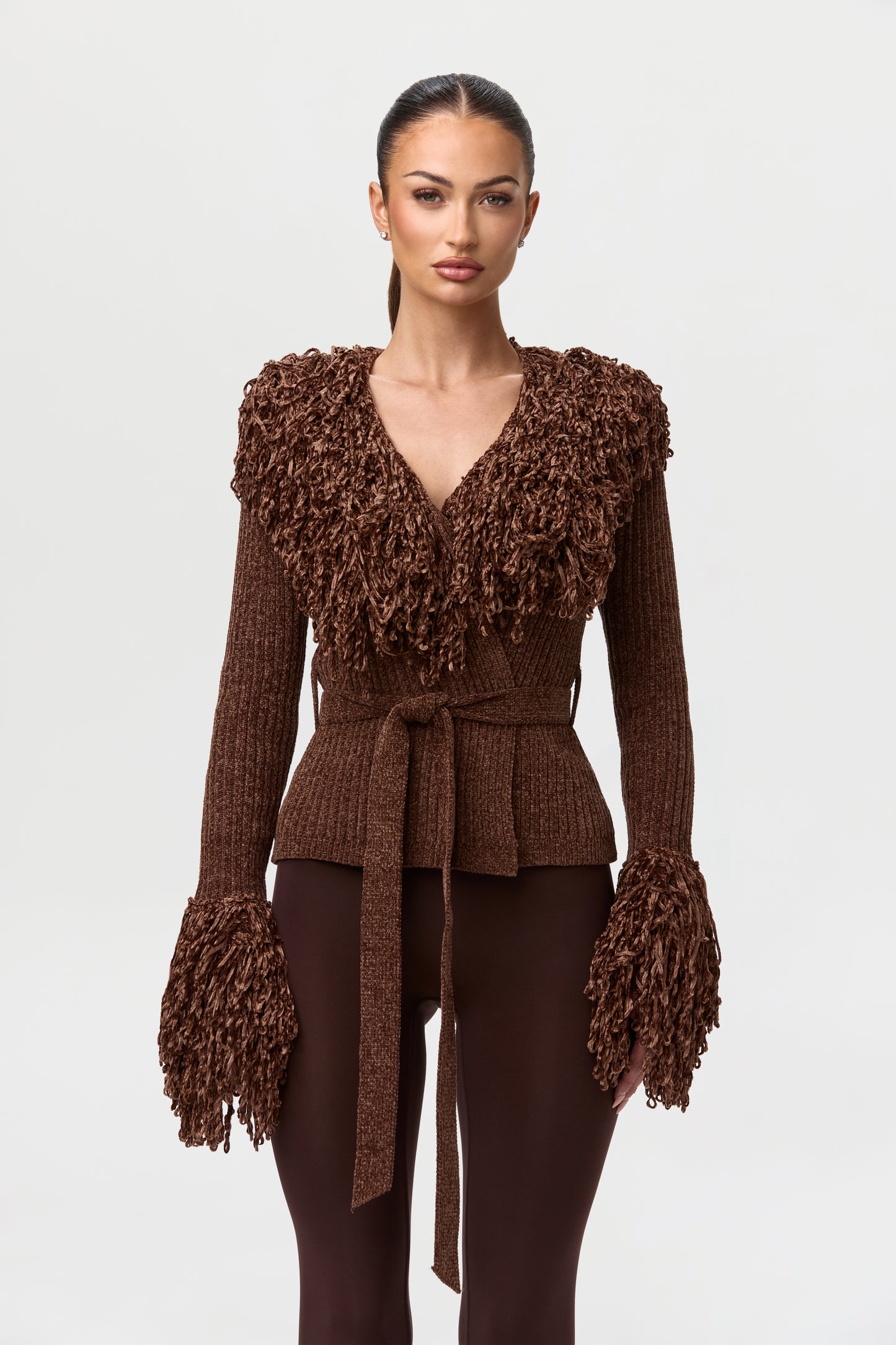 Knit Fringe V-Neck Cardigan