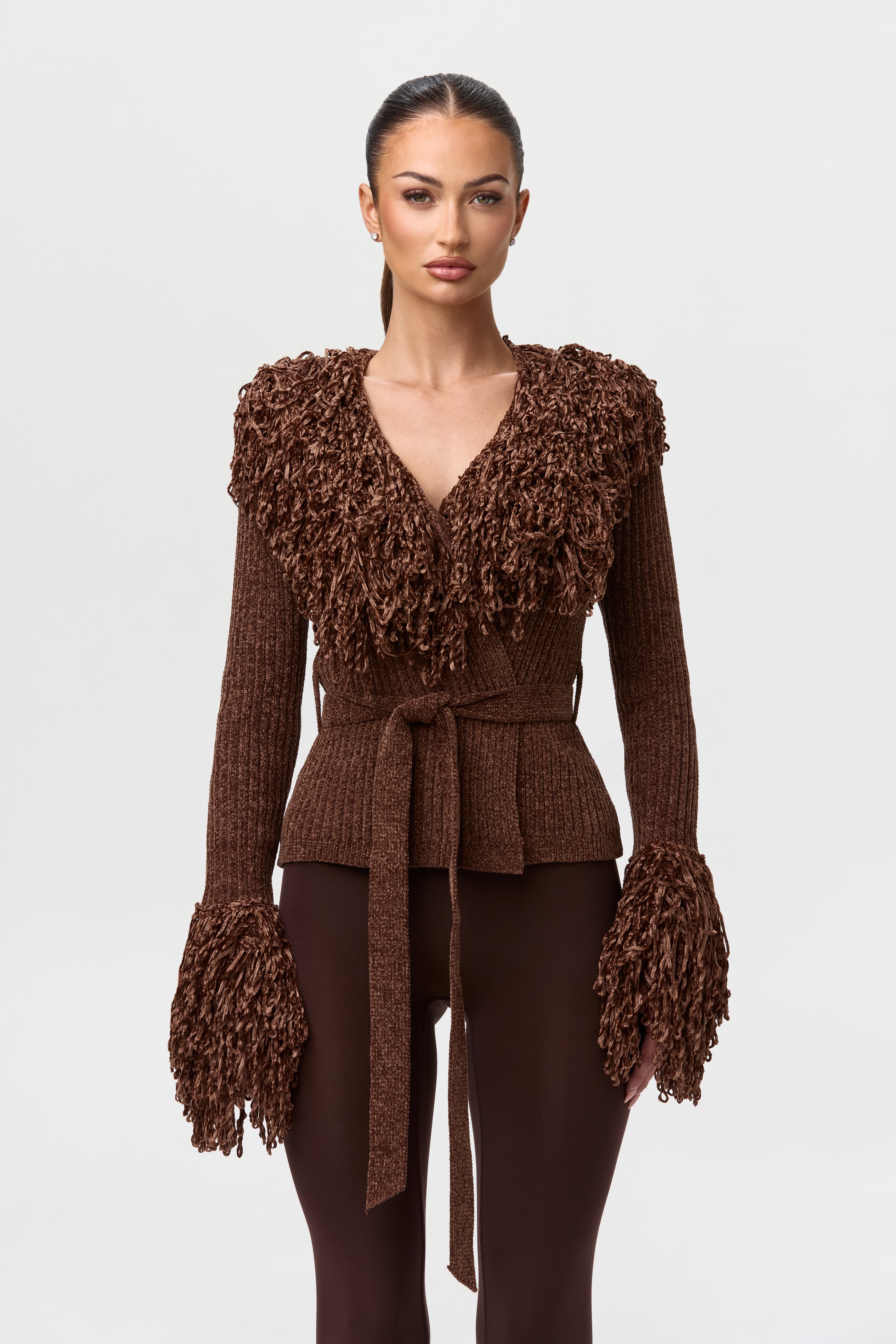 Knit Fringe V-Neck Cardigan – Naked Wardrobe