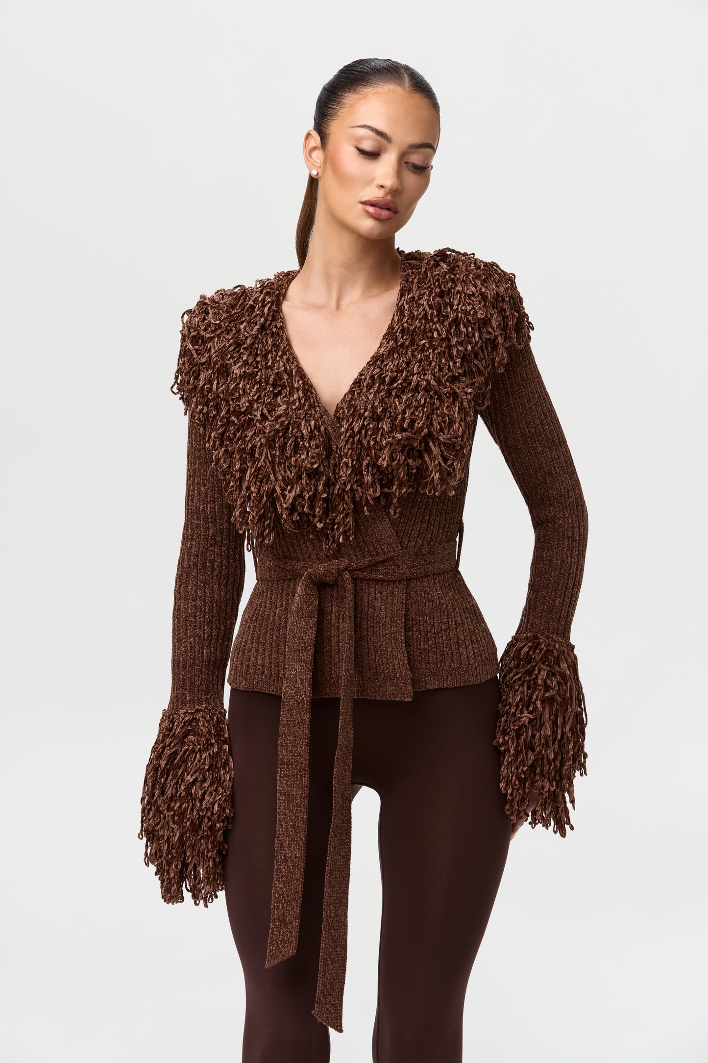 Knit Fringe V-Neck Cardigan