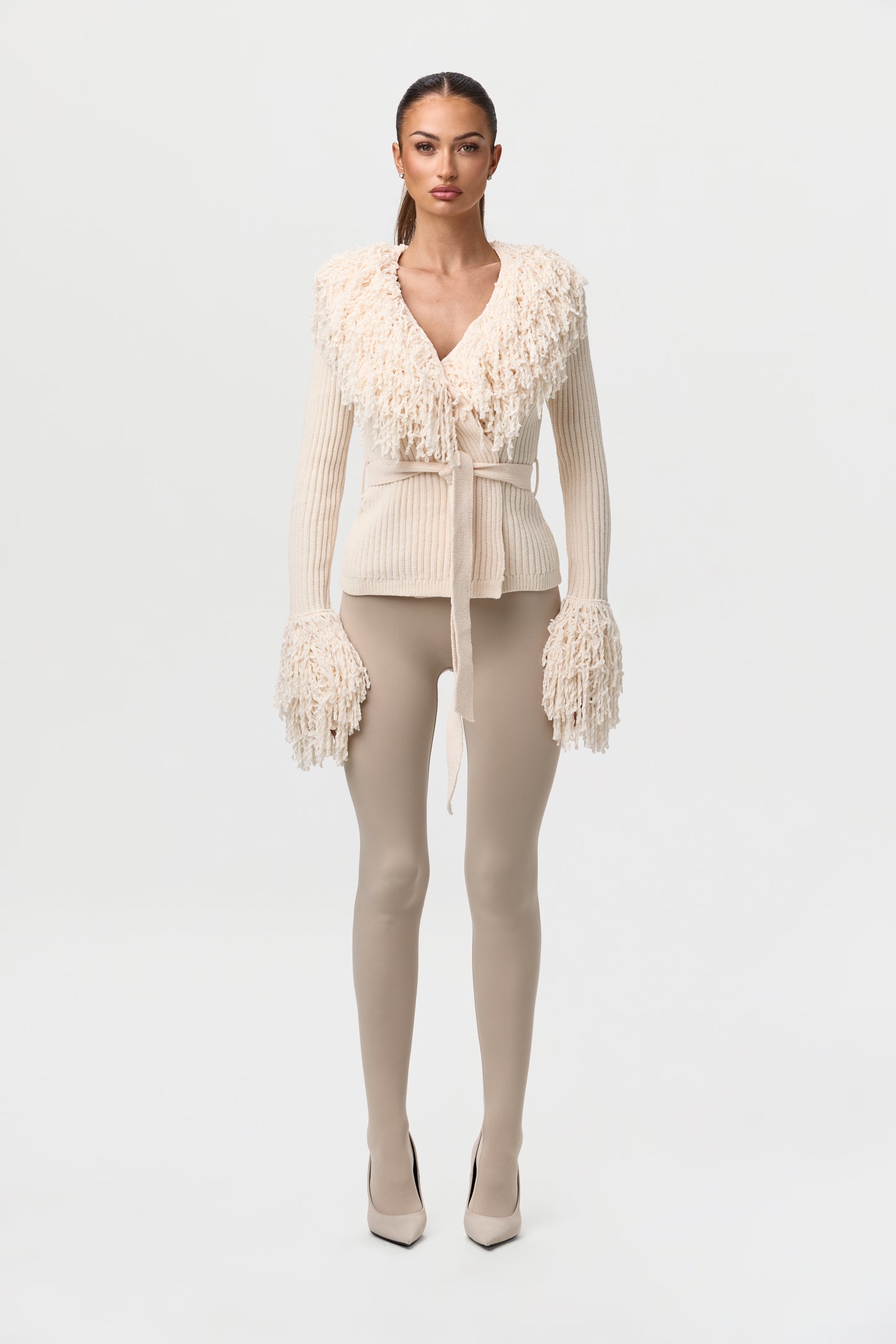 Knit Fringe V-Neck Cardigan