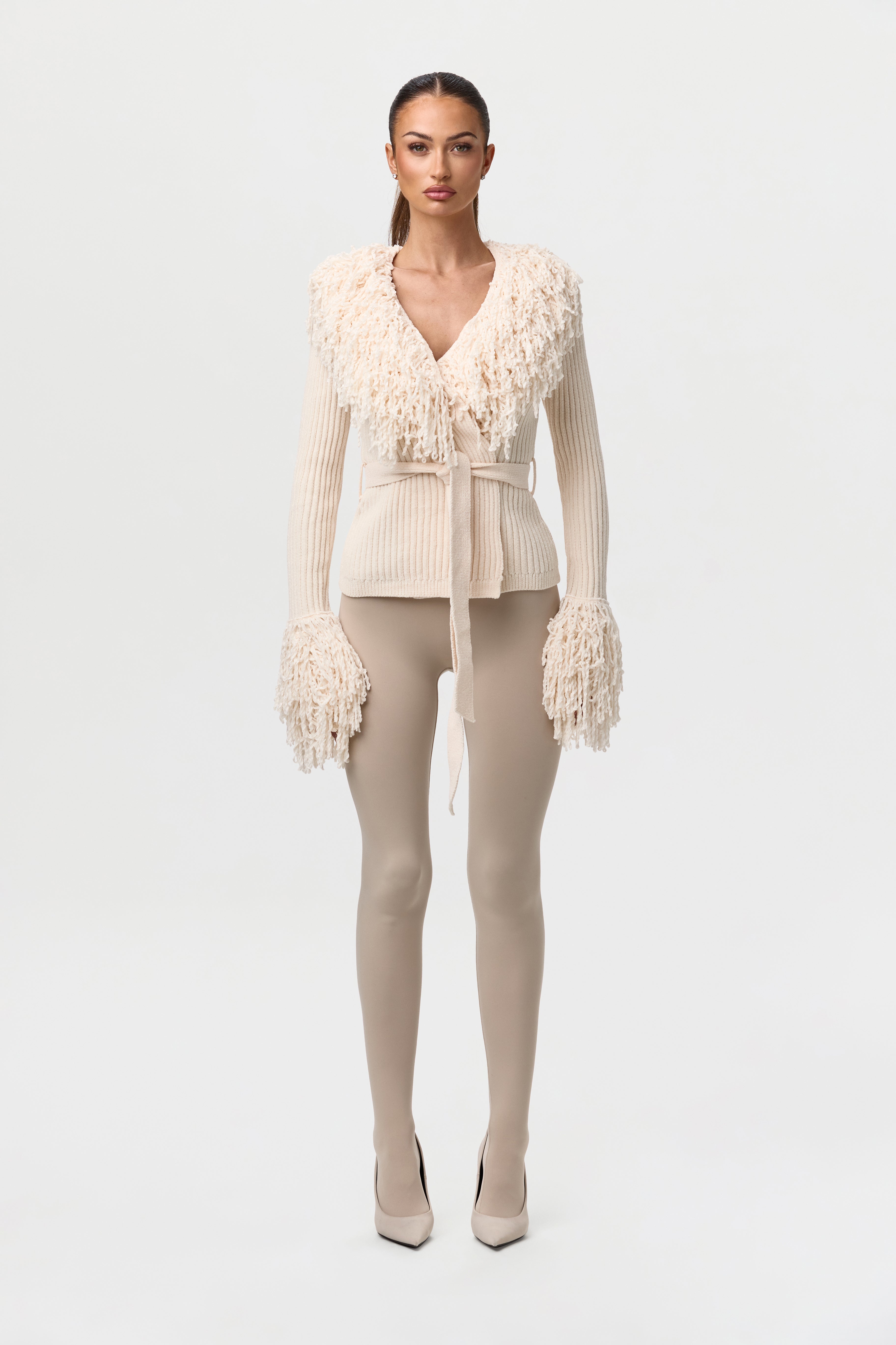 【希望額コメント】 TWEEDFRINGEKNITCARDIGAN Knit Fringe V-Neck Cardigan – Naked Wardrobe