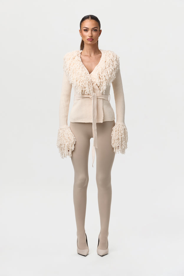 Knit Fringe V-Neck Cardigan