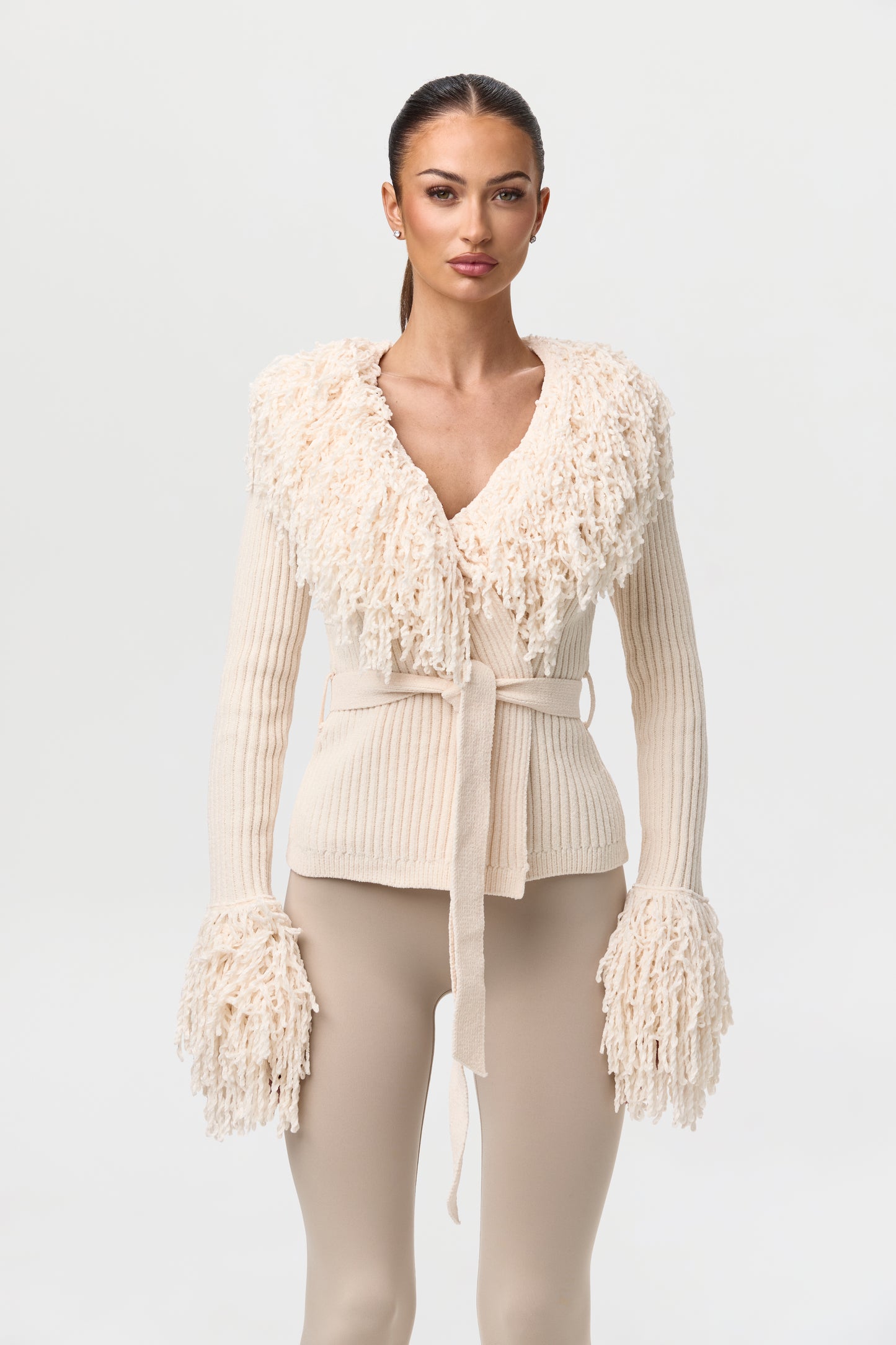 Knit Fringe V-Neck Cardigan