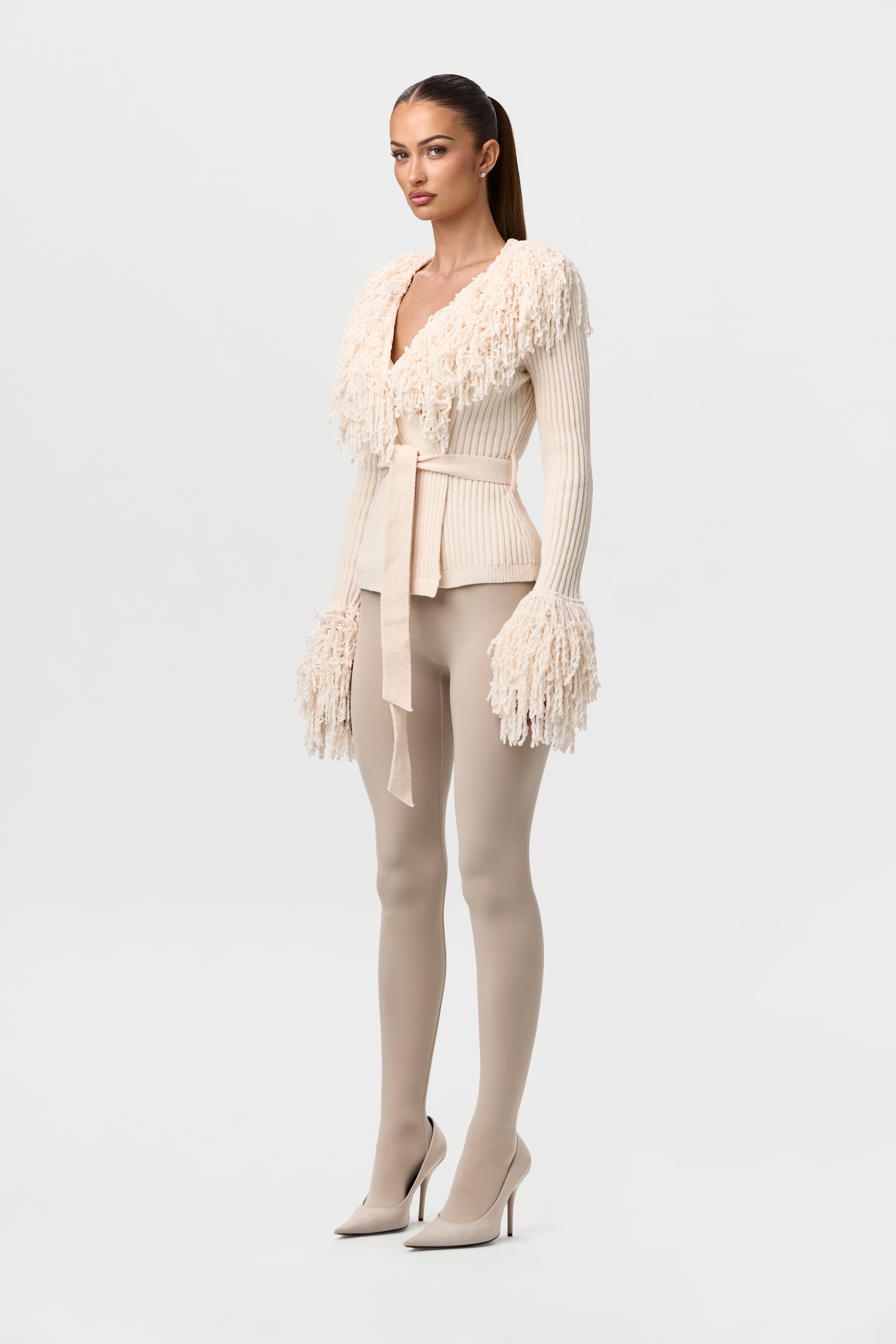 Knit Fringe V-Neck Cardigan – Naked Wardrobe