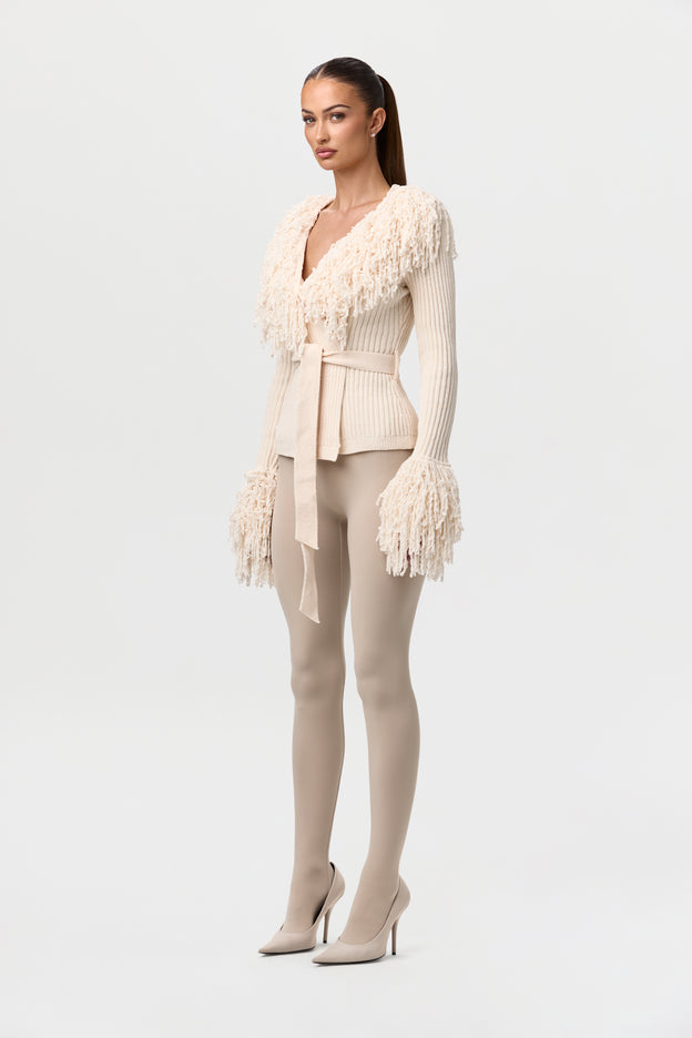 Knit Fringe V-Neck Cardigan