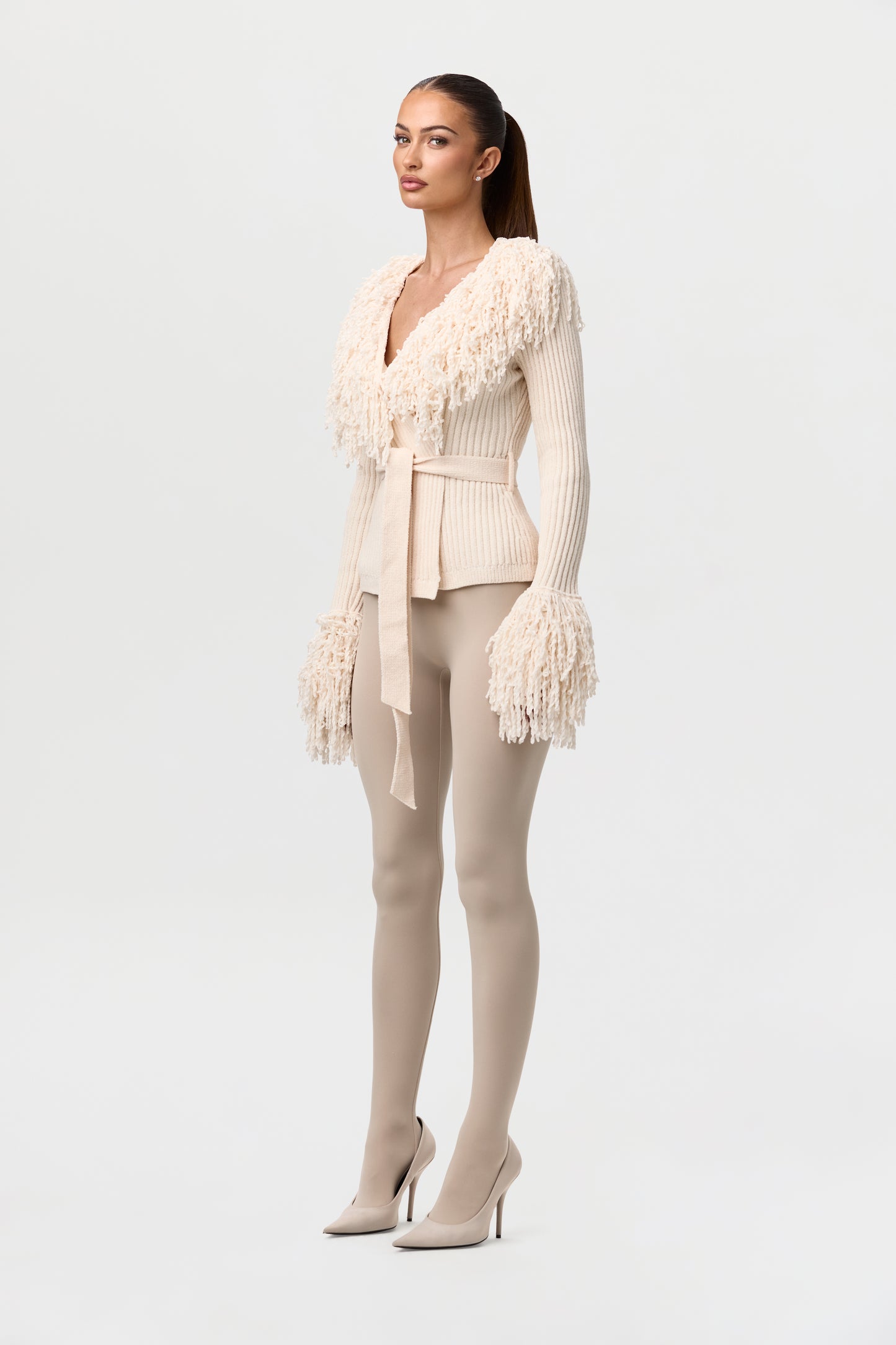 Knit Fringe V-Neck Cardigan