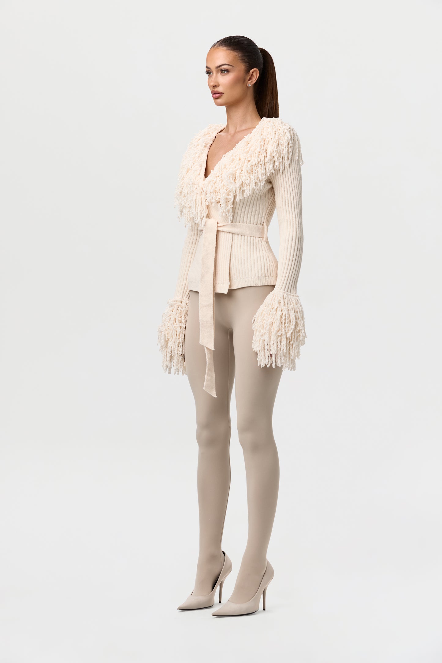 Knit Fringe V-Neck Cardigan