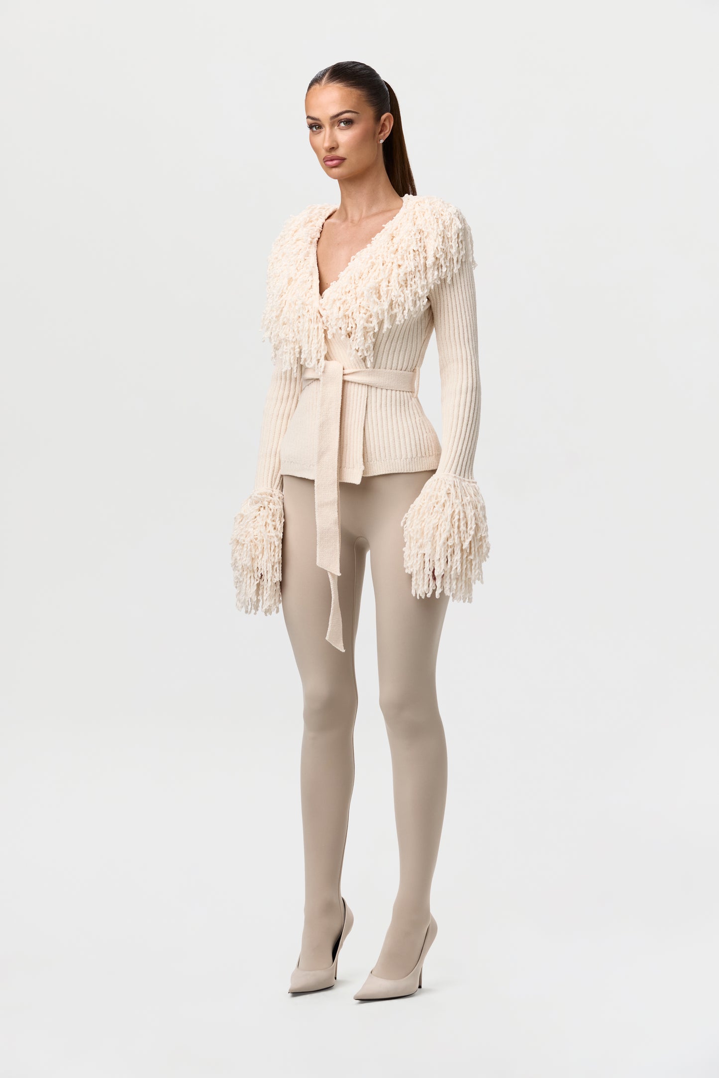 Knit Fringe V-Neck Cardigan