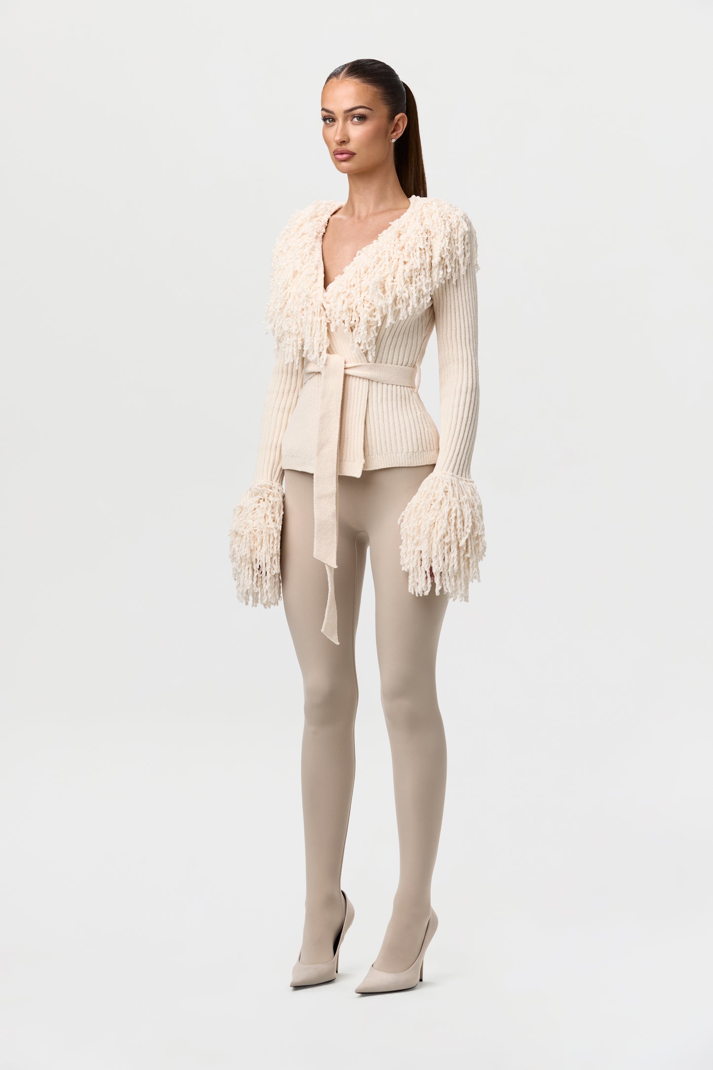 Knit Fringe V-Neck Cardigan