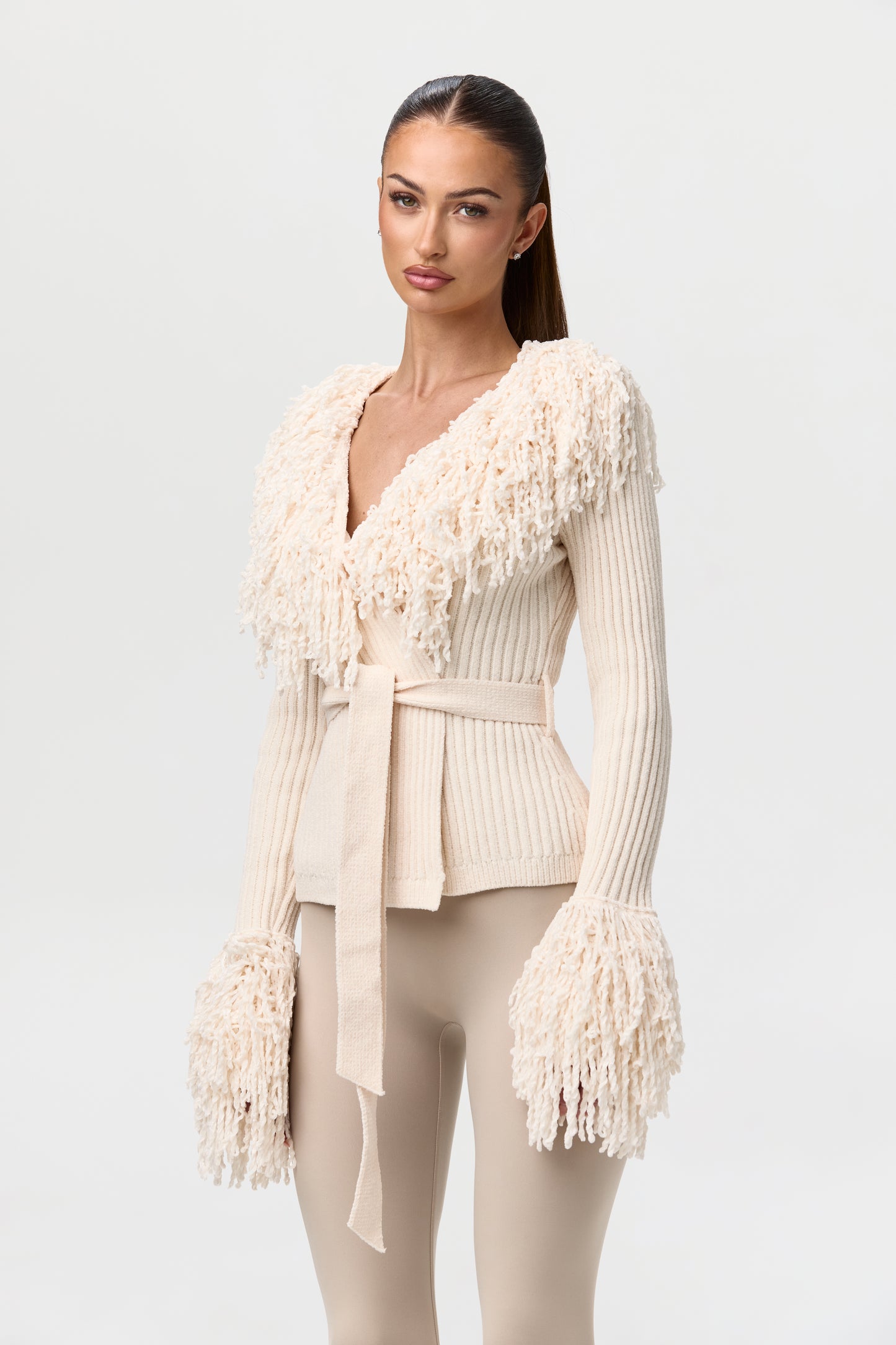 Knit Fringe V-Neck Cardigan