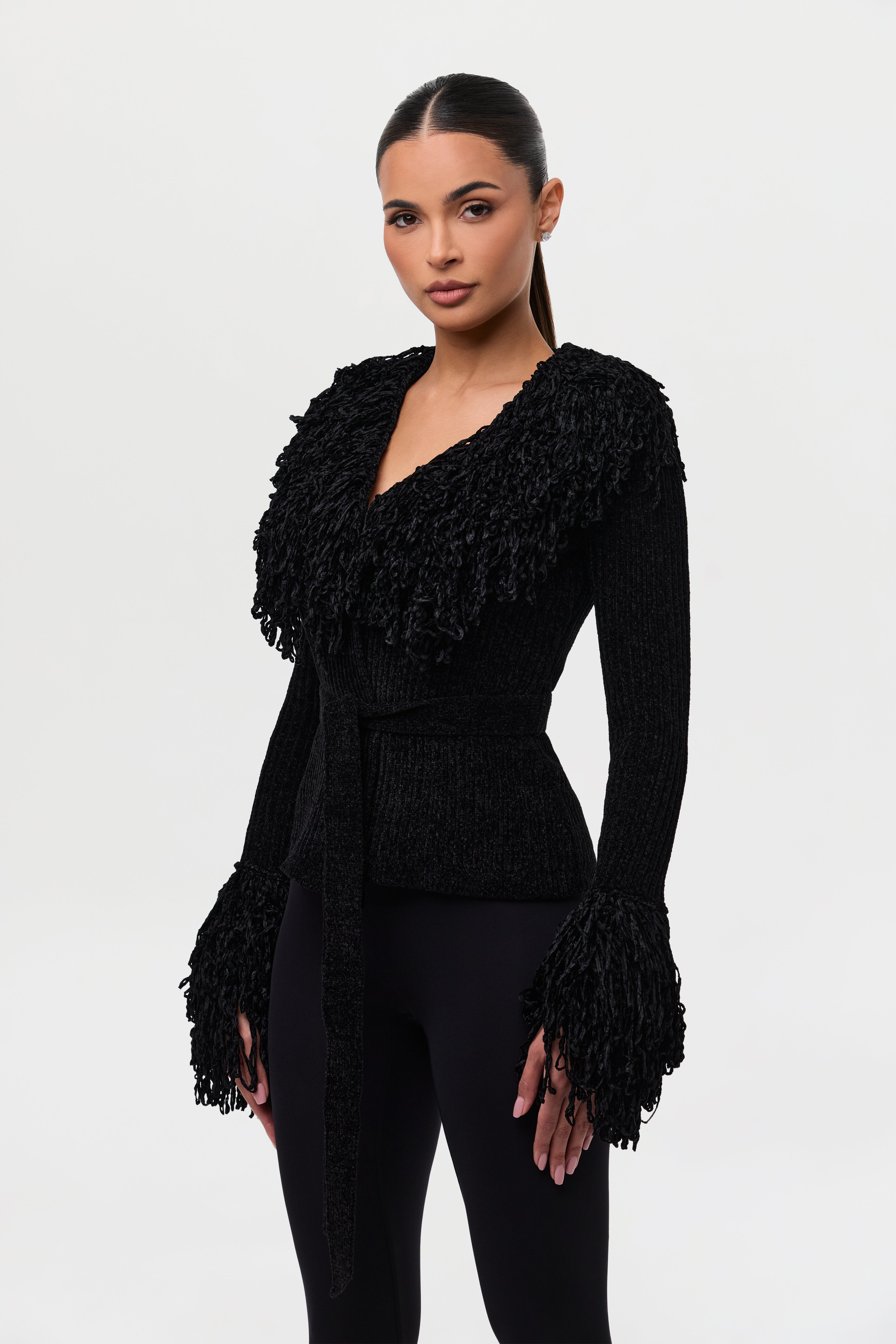 Knit Fringe V-Neck Cardigan