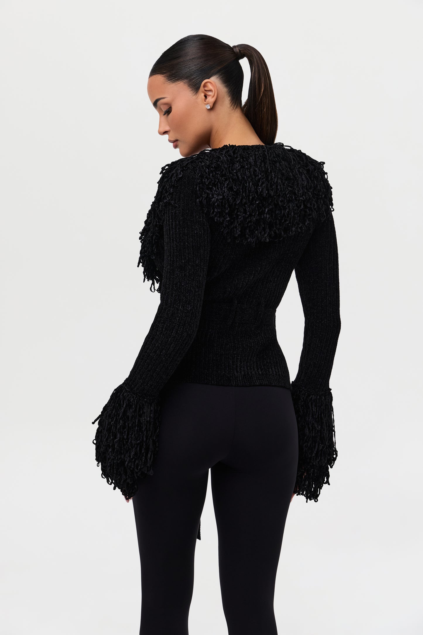 Knit Fringe V-Neck Cardigan