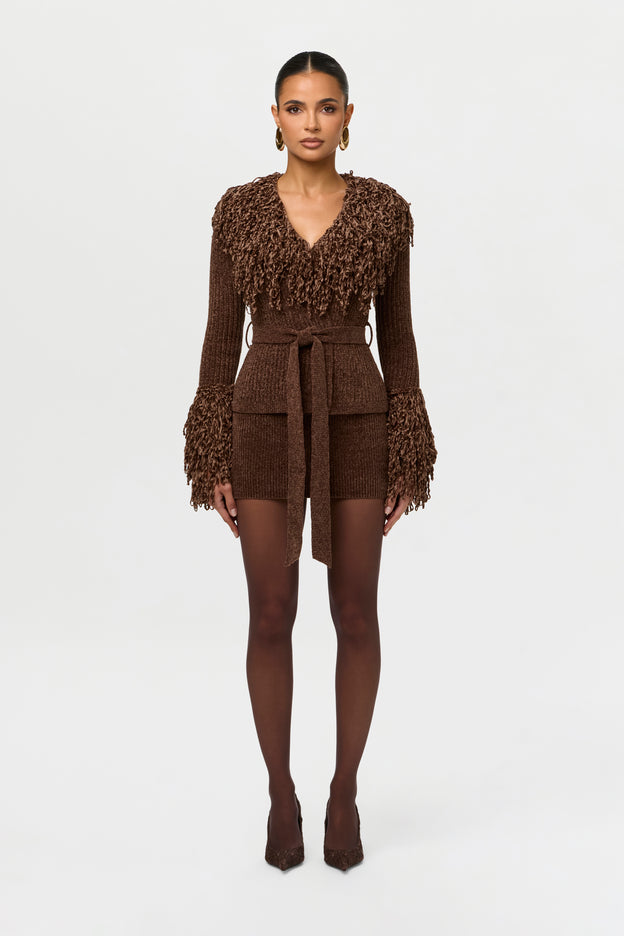 Knit Fringe V-Neck Cardigan