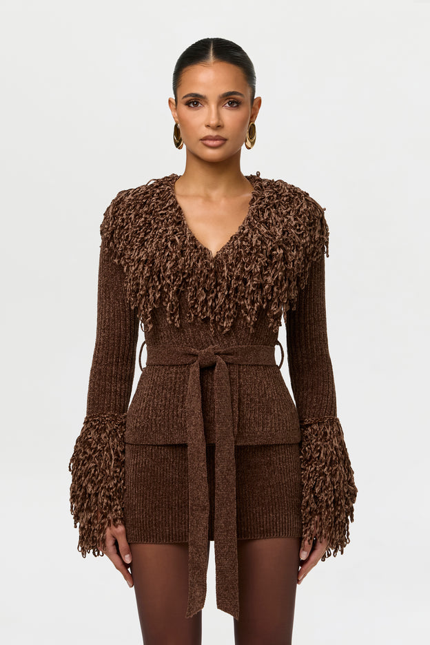 Knit Fringe V-Neck Cardigan