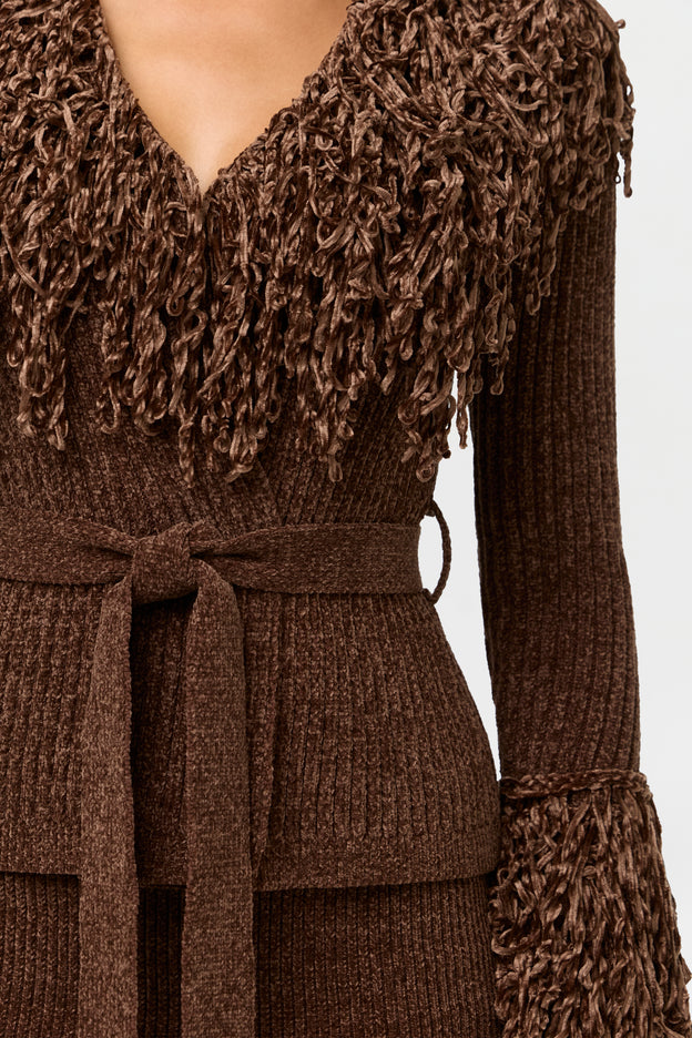 Knit Fringe V-Neck Cardigan