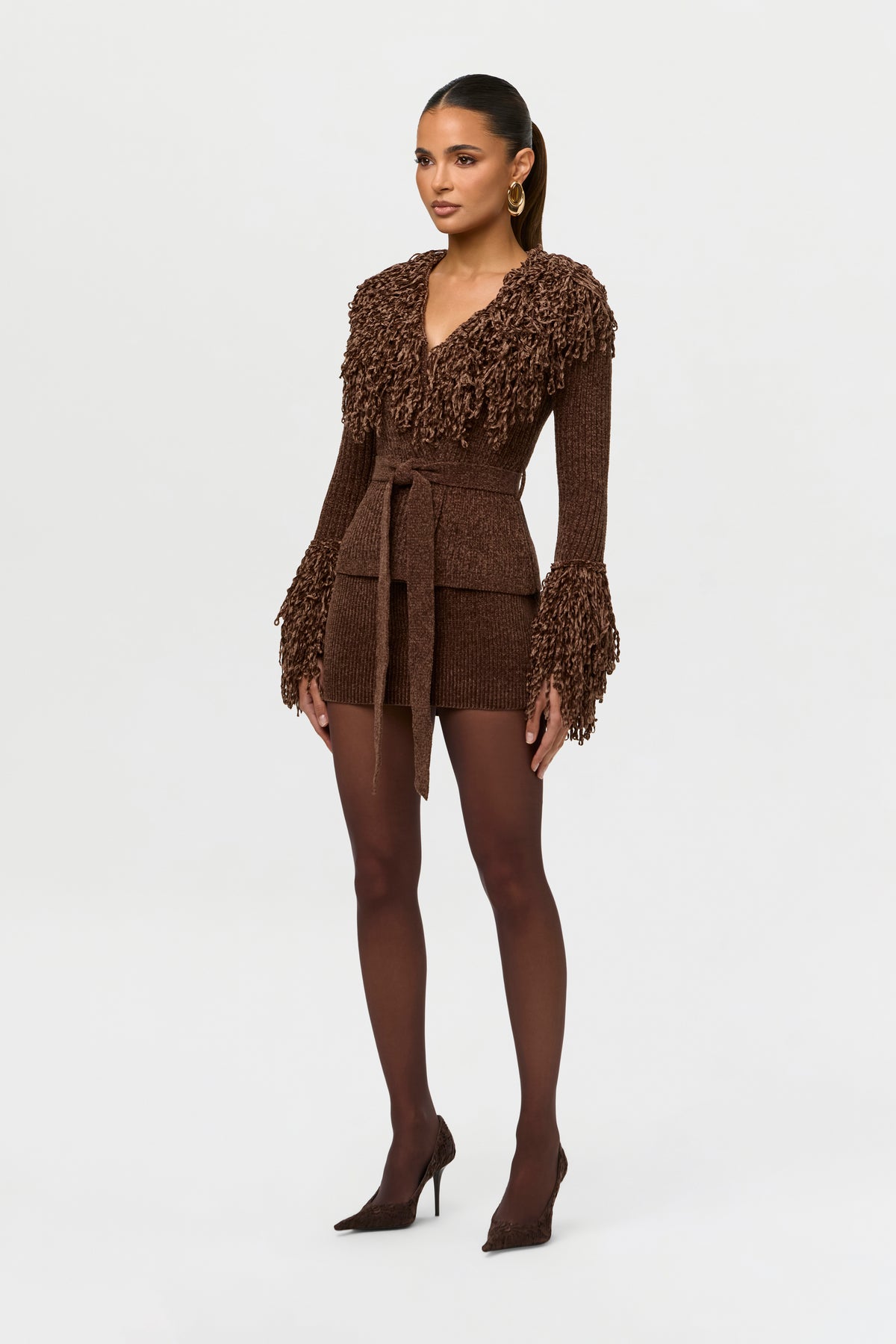 Knit Fringe V-Neck Cardigan