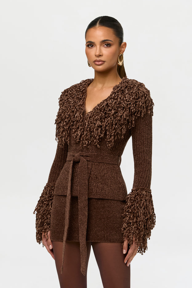 Knit Fringe V-Neck Cardigan