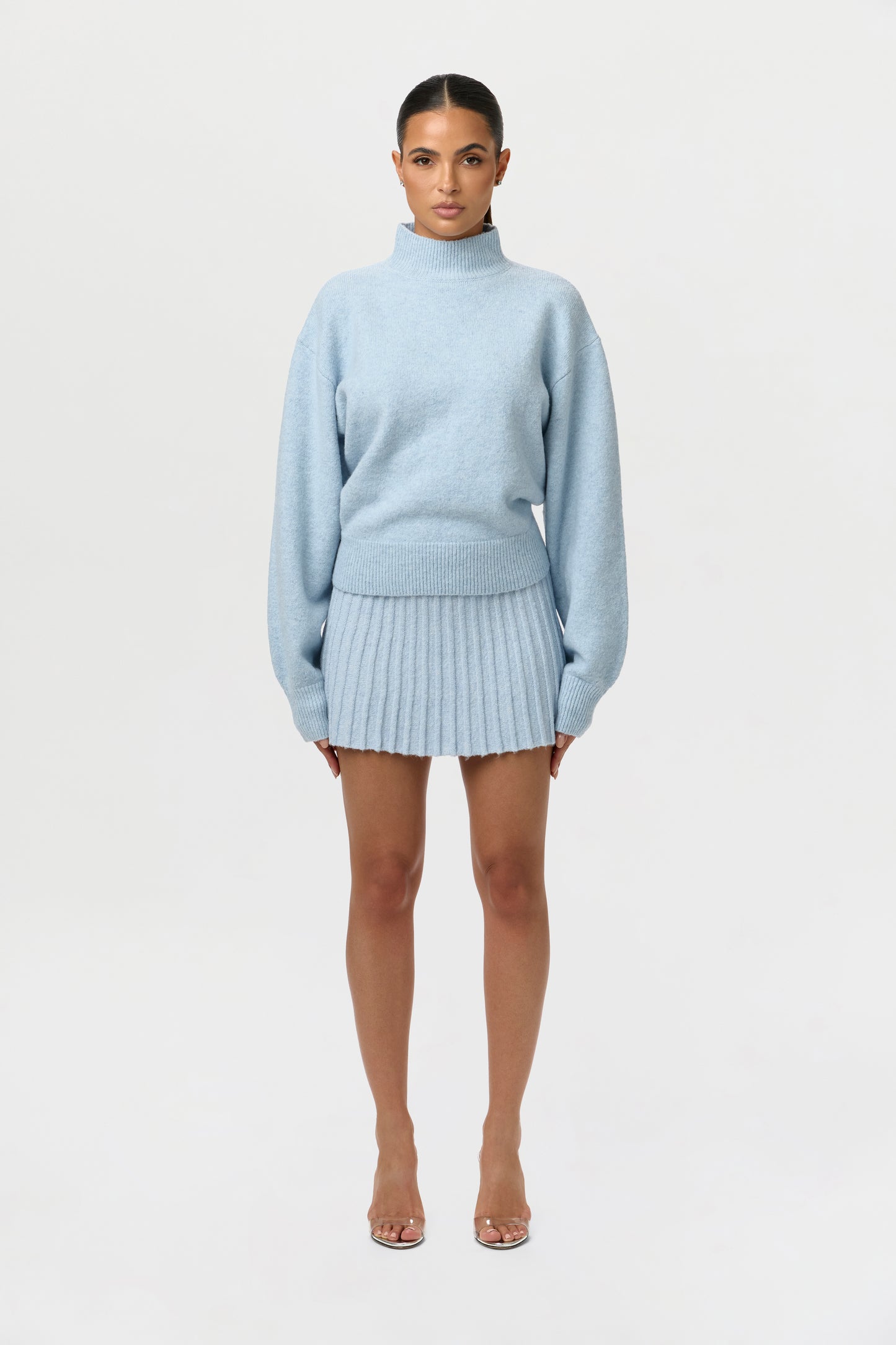 Pleated Knit Sweater Mini Skirt