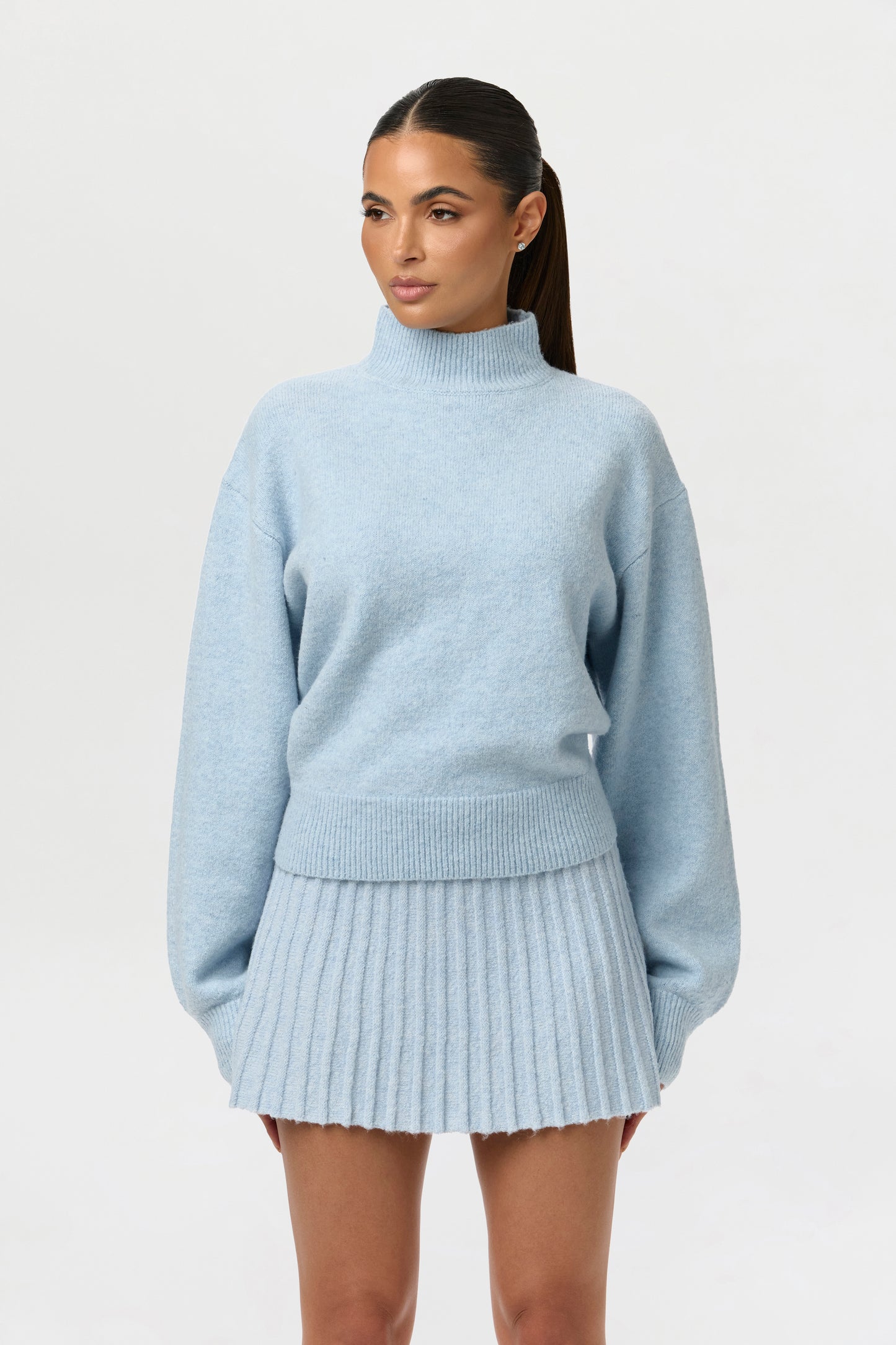 Pleated Knit Sweater Mini Skirt