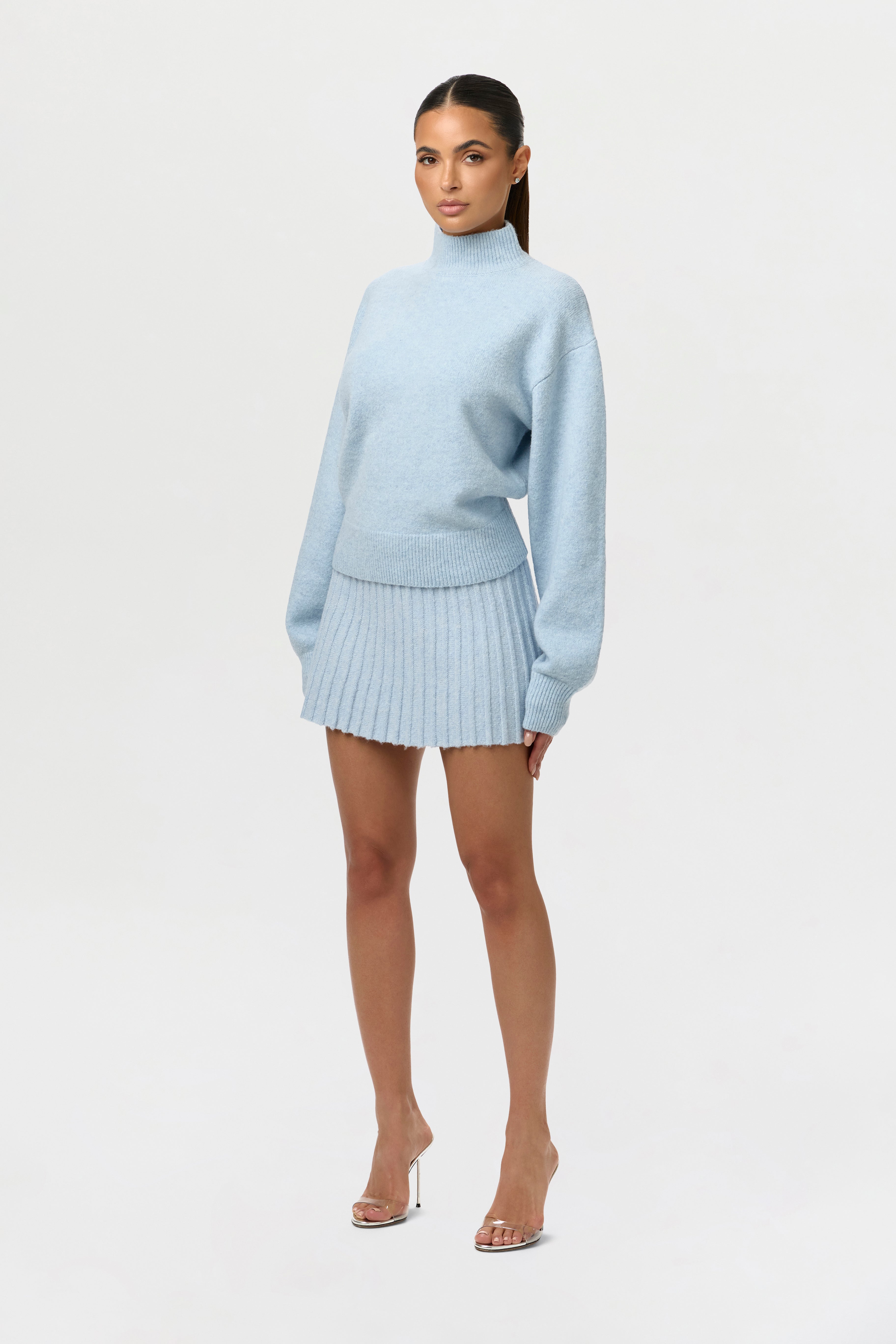 Pleated Knit Sweater Mini Skirt