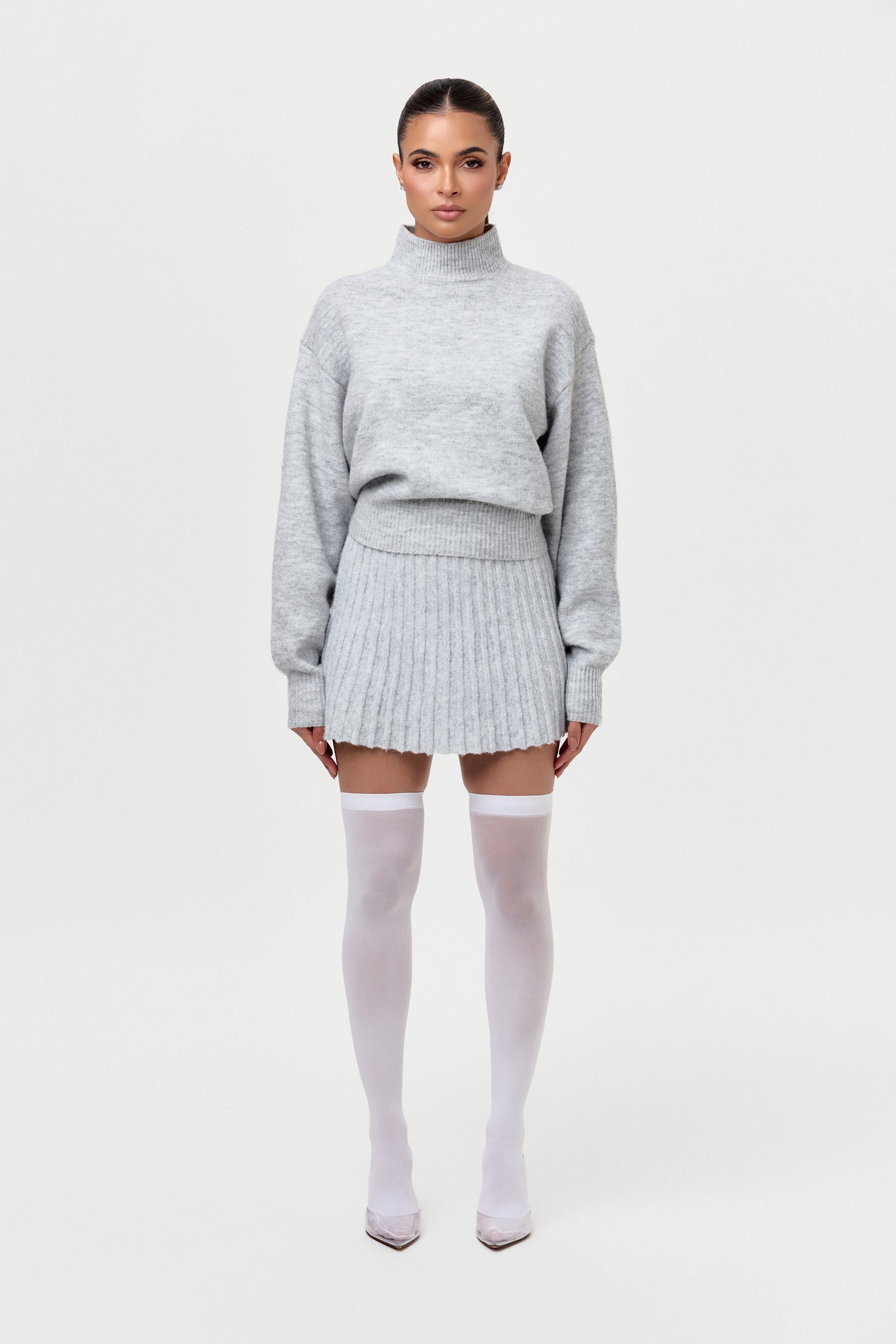 Pleated Knit Sweater Mini Skirt