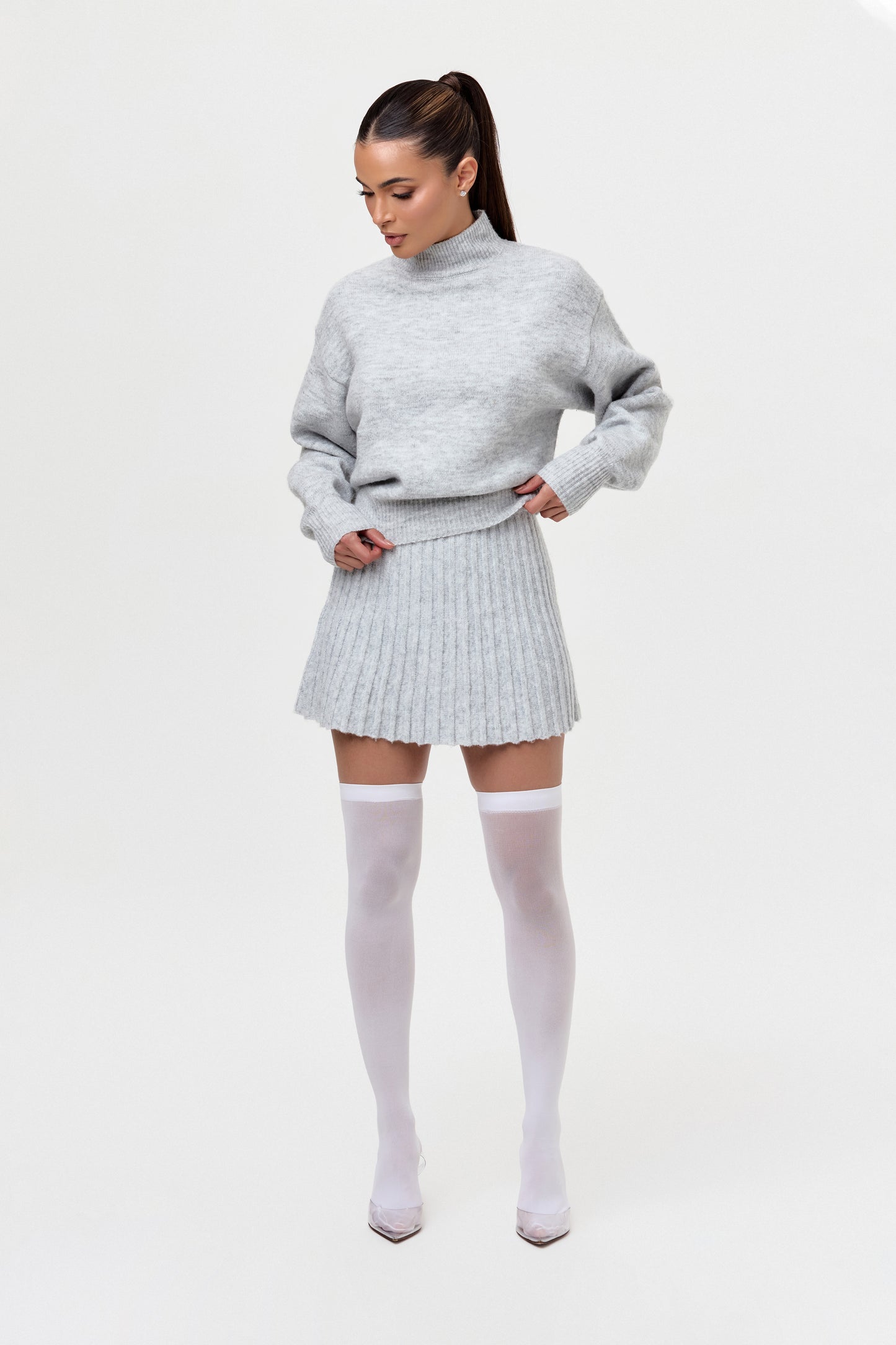 Pleated Knit Sweater Mini Skirt