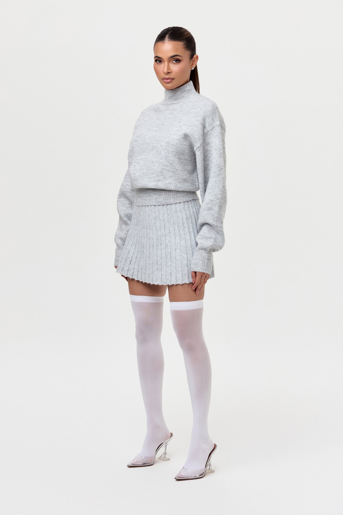 Pleated Knit Sweater Mini Skirt