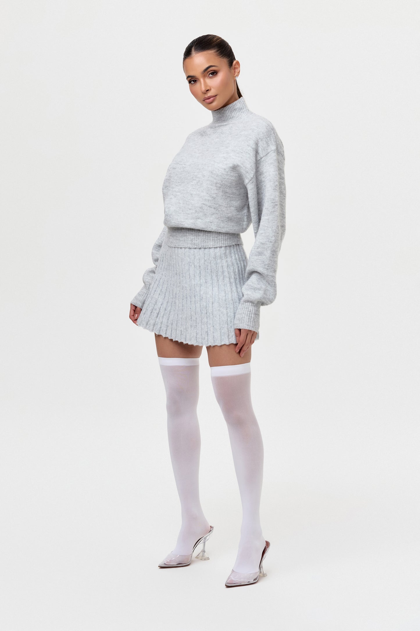 Pleated Knit Sweater Mini Skirt