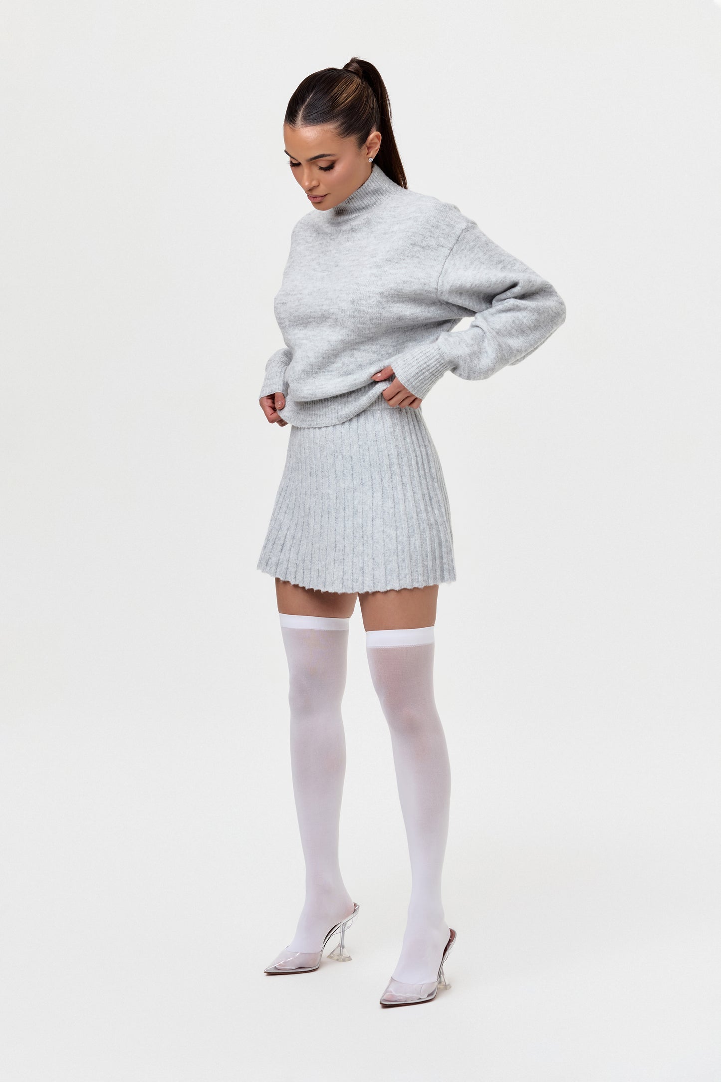 Pleated Knit Sweater Mini Skirt