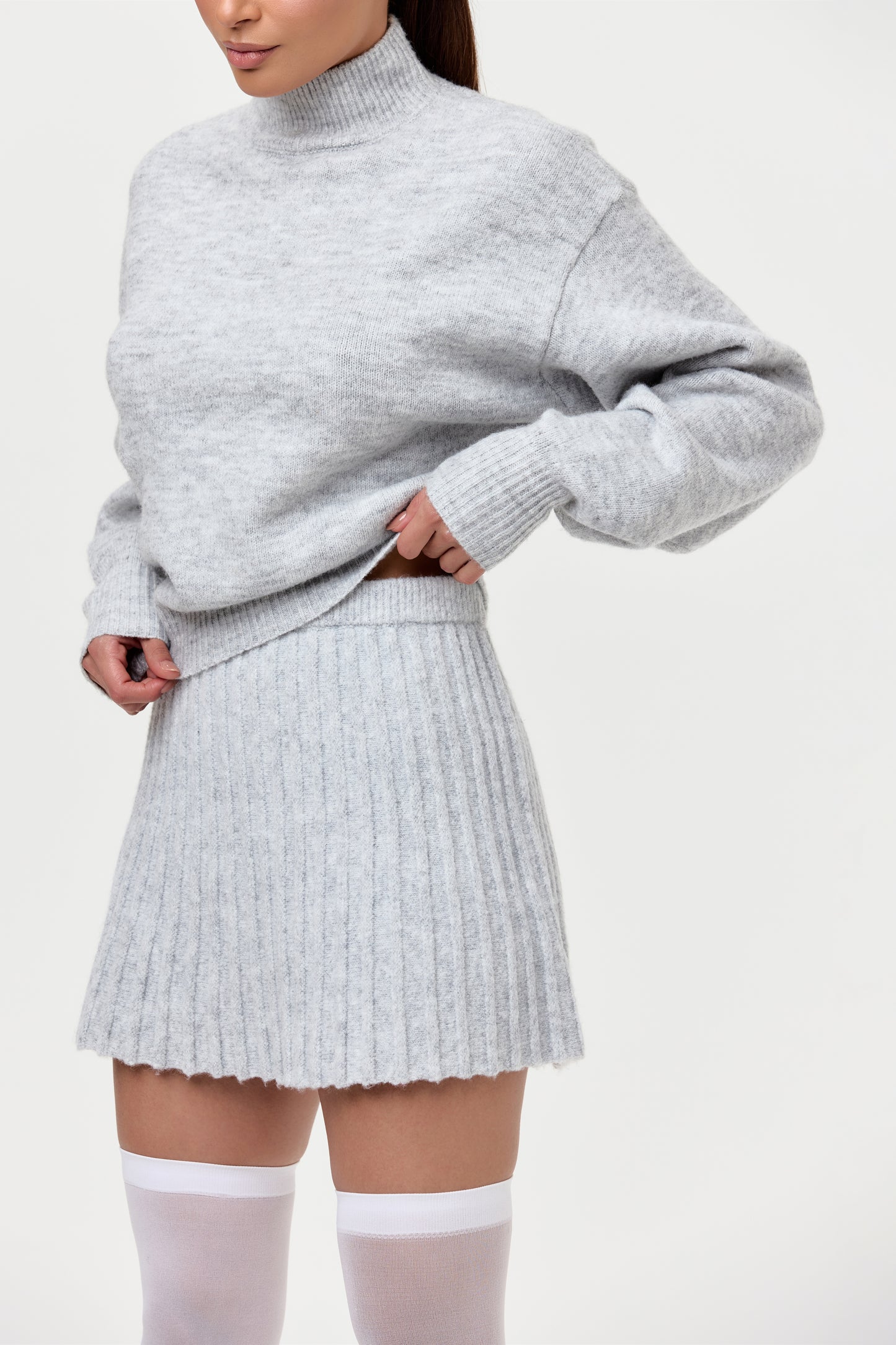 Pleated Knit Sweater Mini Skirt