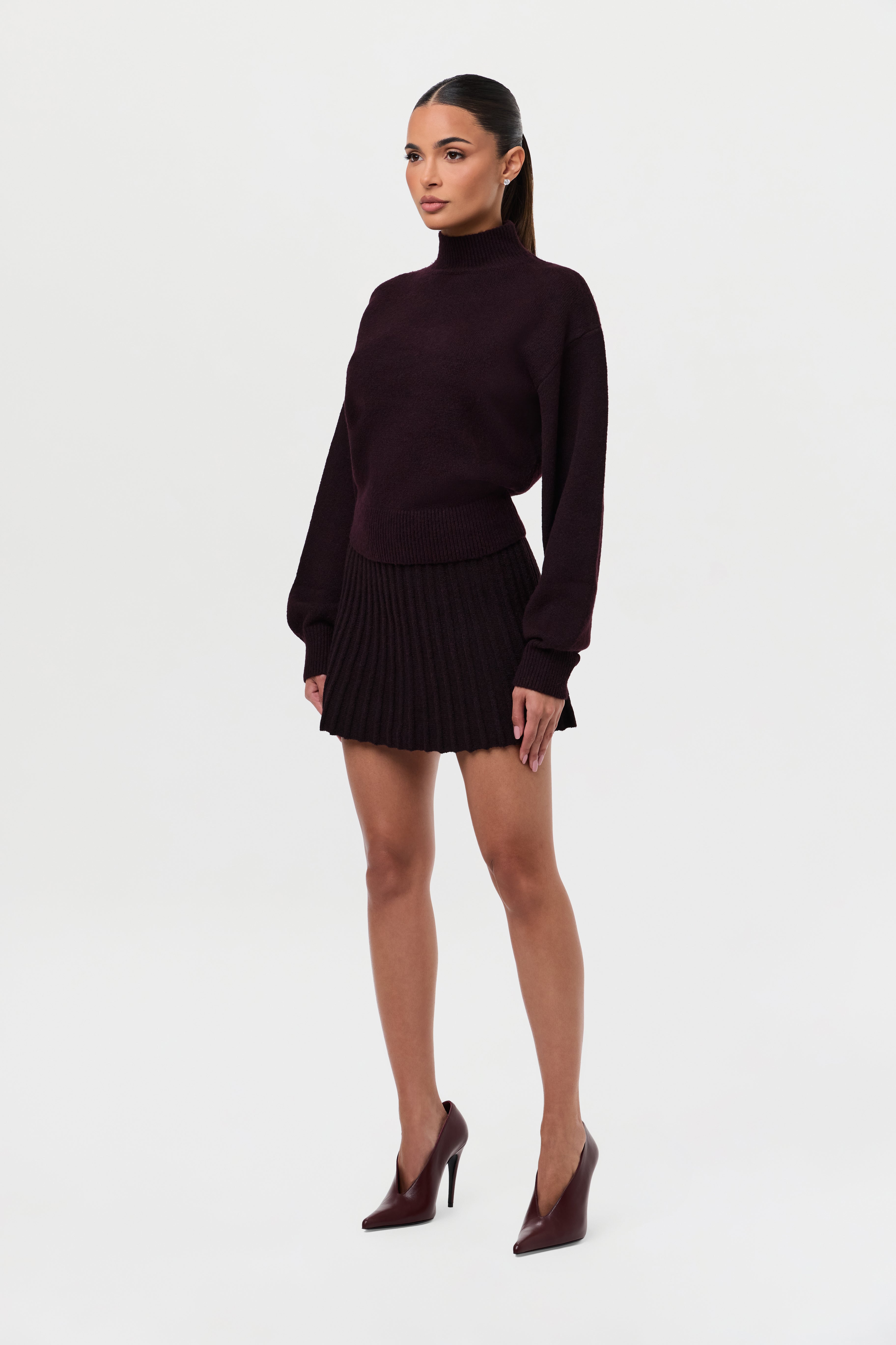 Pleated Knit Sweater Mini Skirt