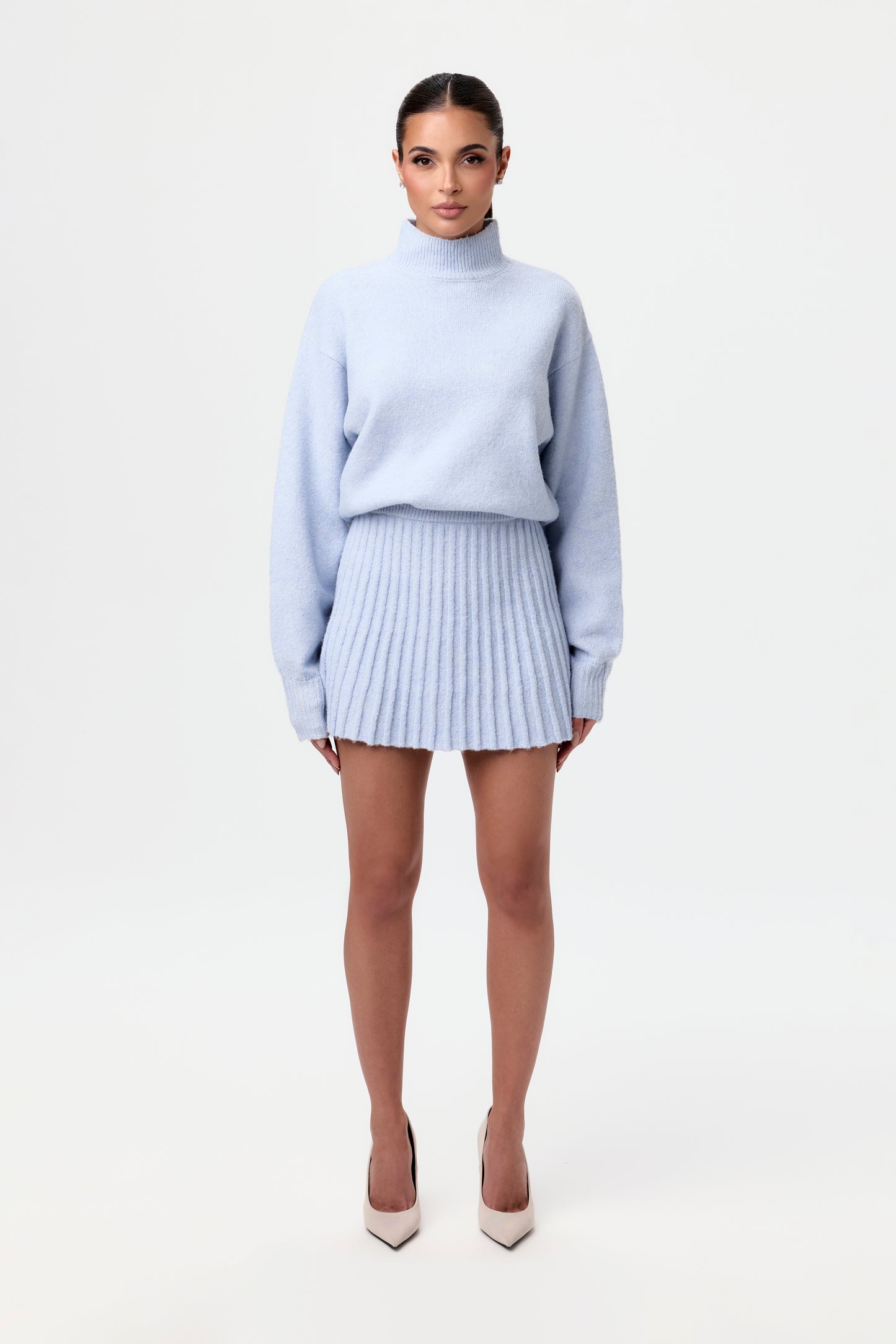 Pleated Knit Sweater Mini Skirt