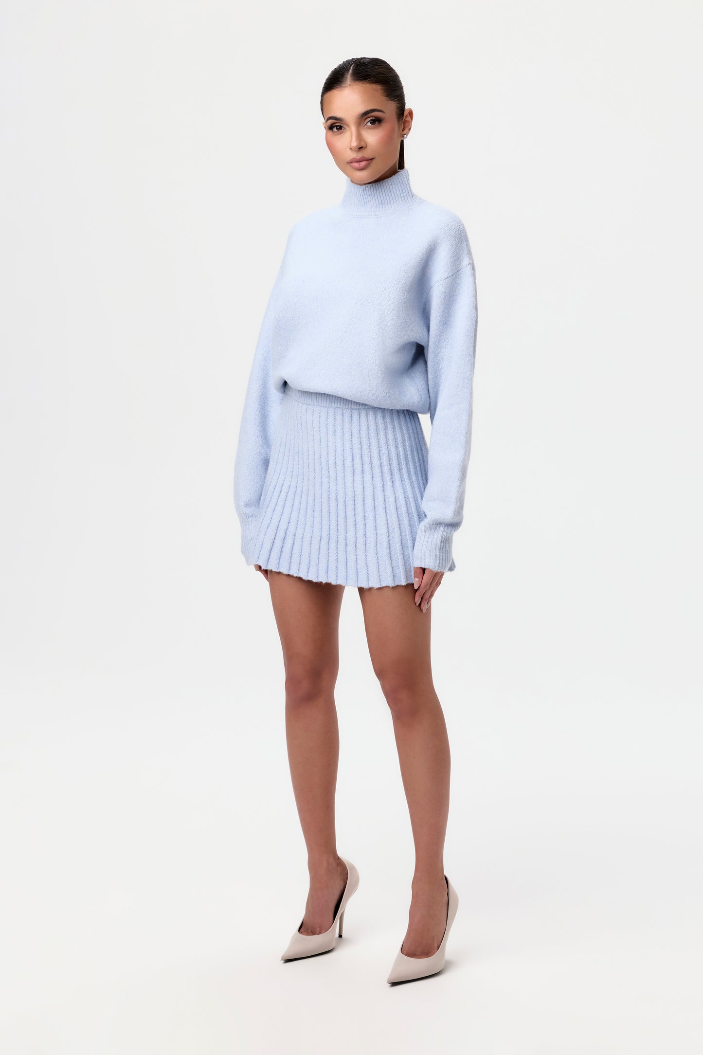 Pleated Knit Sweater Mini Skirt