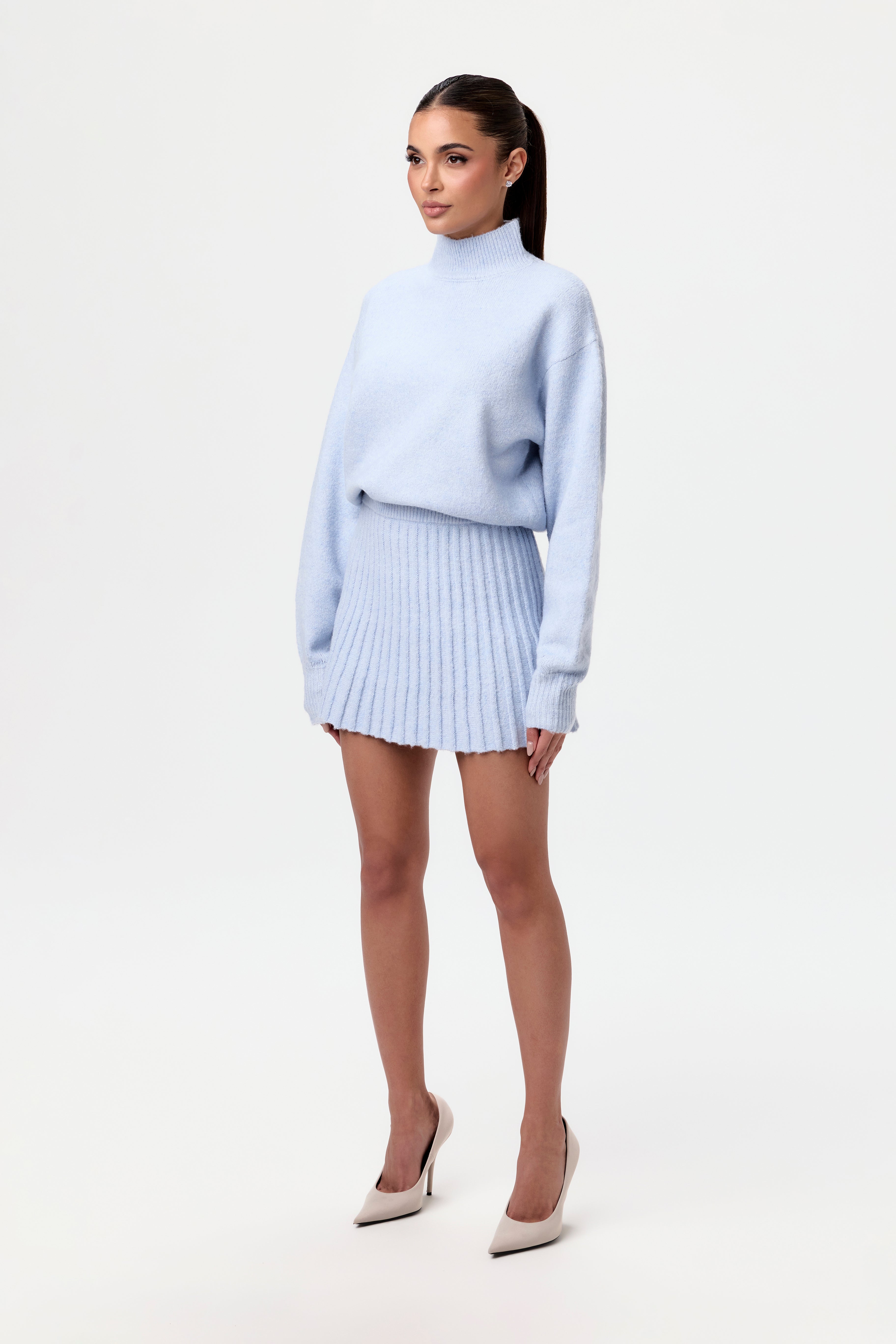 Pleated Knit Sweater Mini Skirt