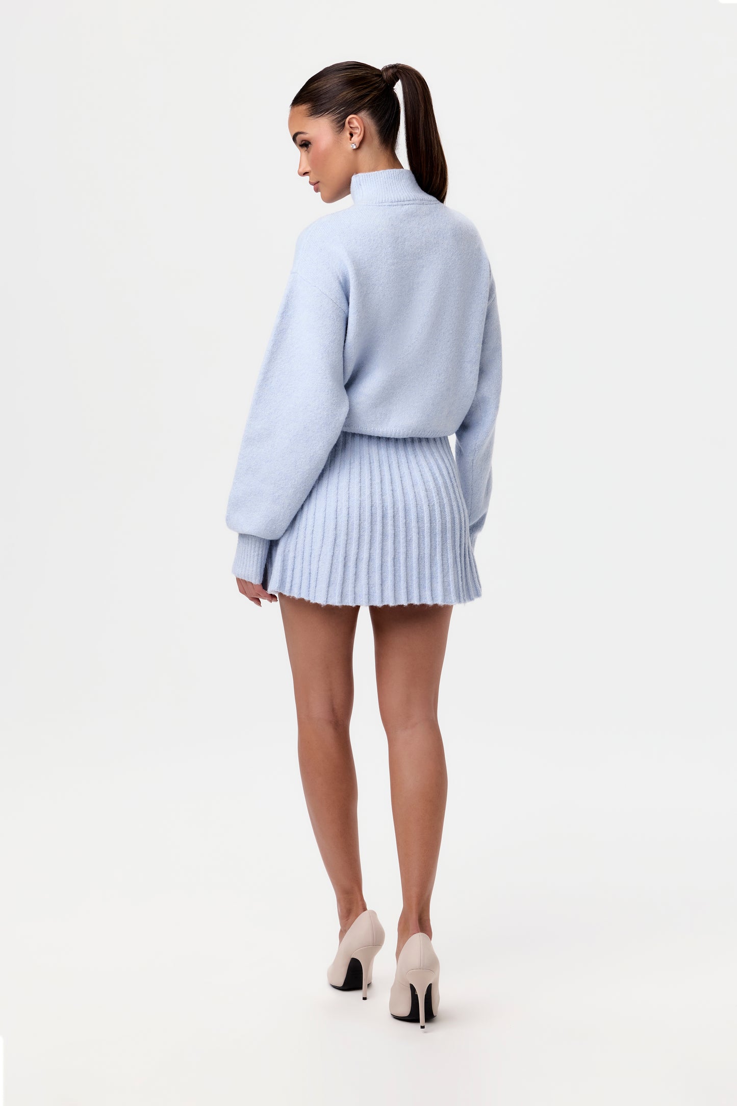 Pleated Knit Sweater Mini Skirt