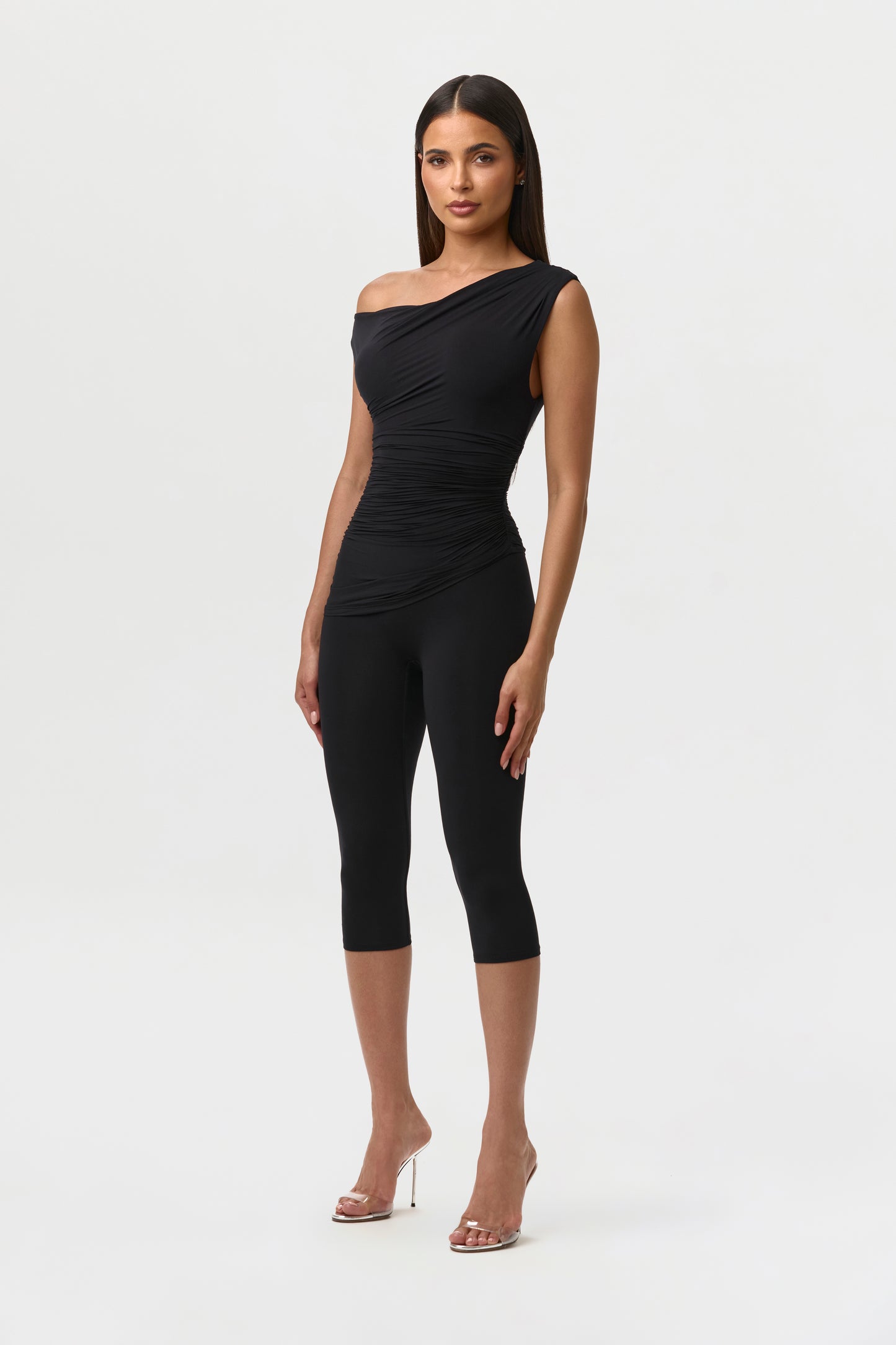 Black Naked Ruched Off Shoulder Top