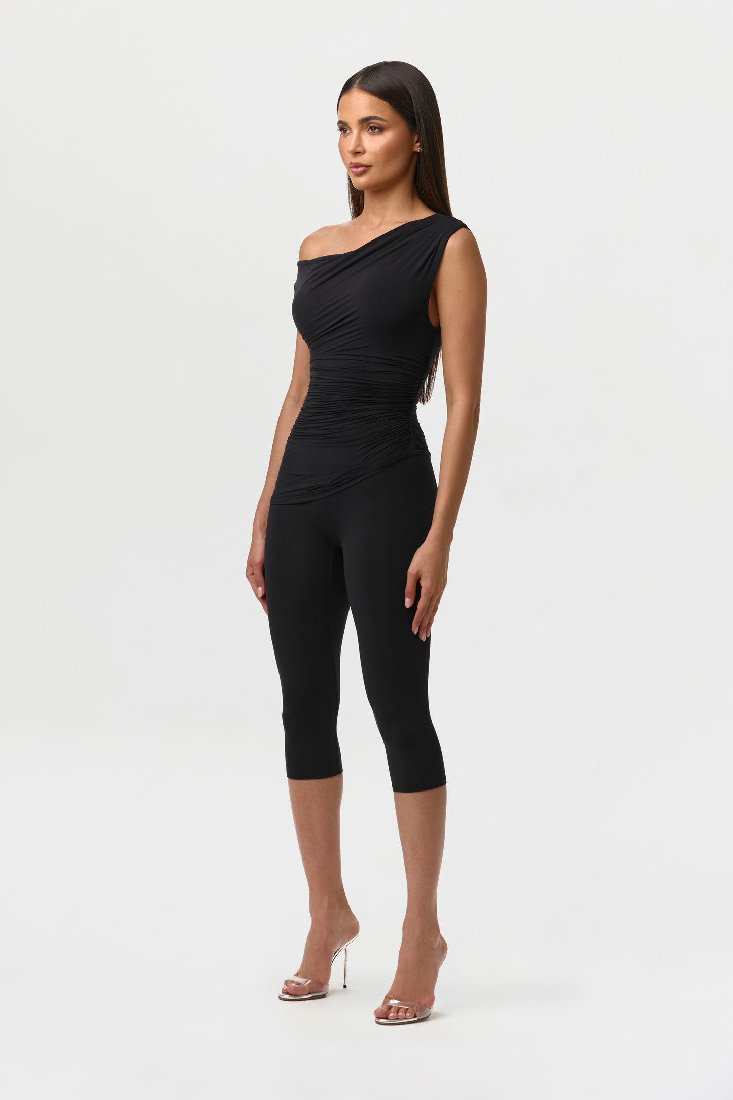 Black Naked Ruched Off Shoulder Top