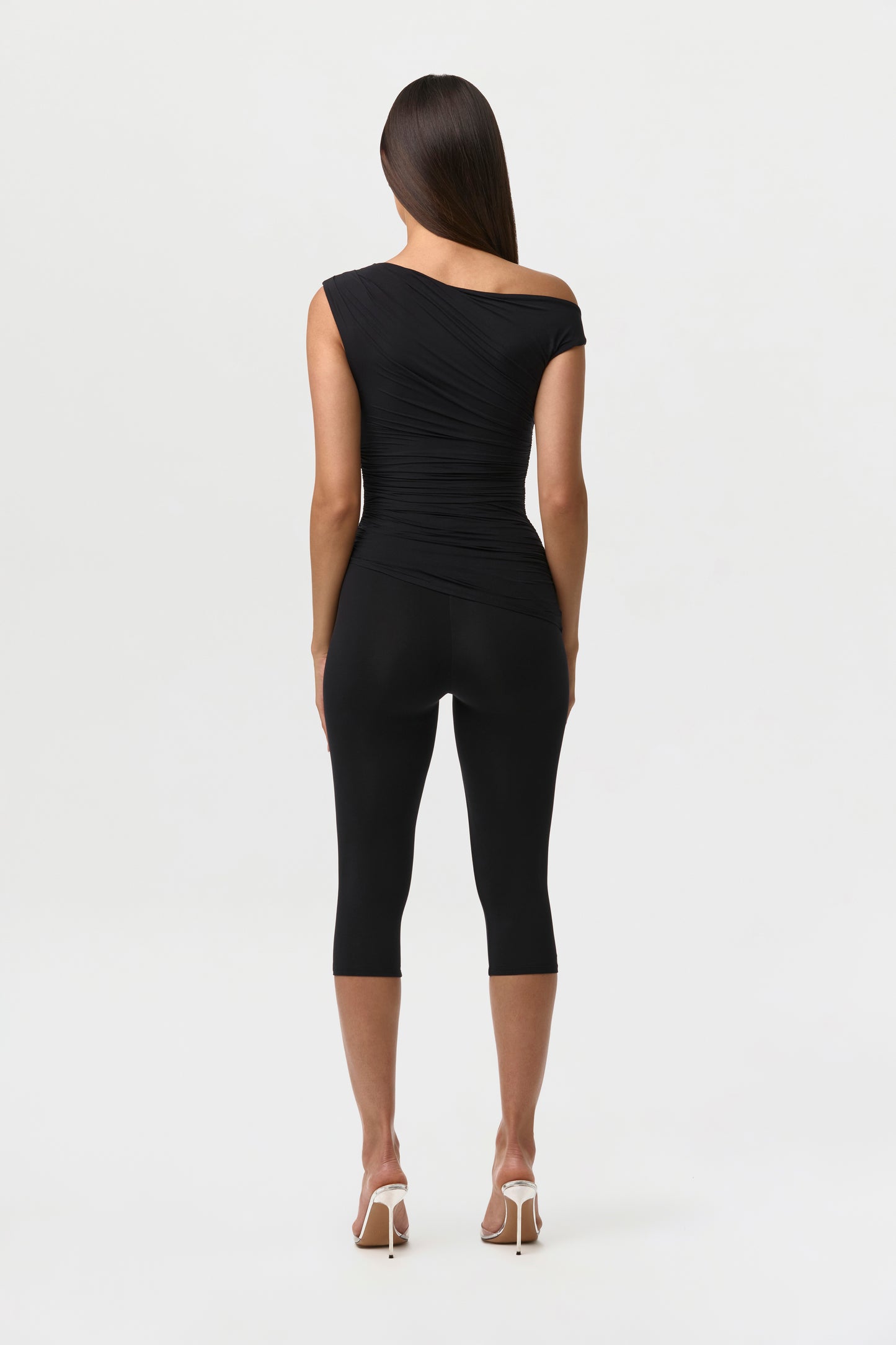 Black Naked Ruched Off Shoulder Top