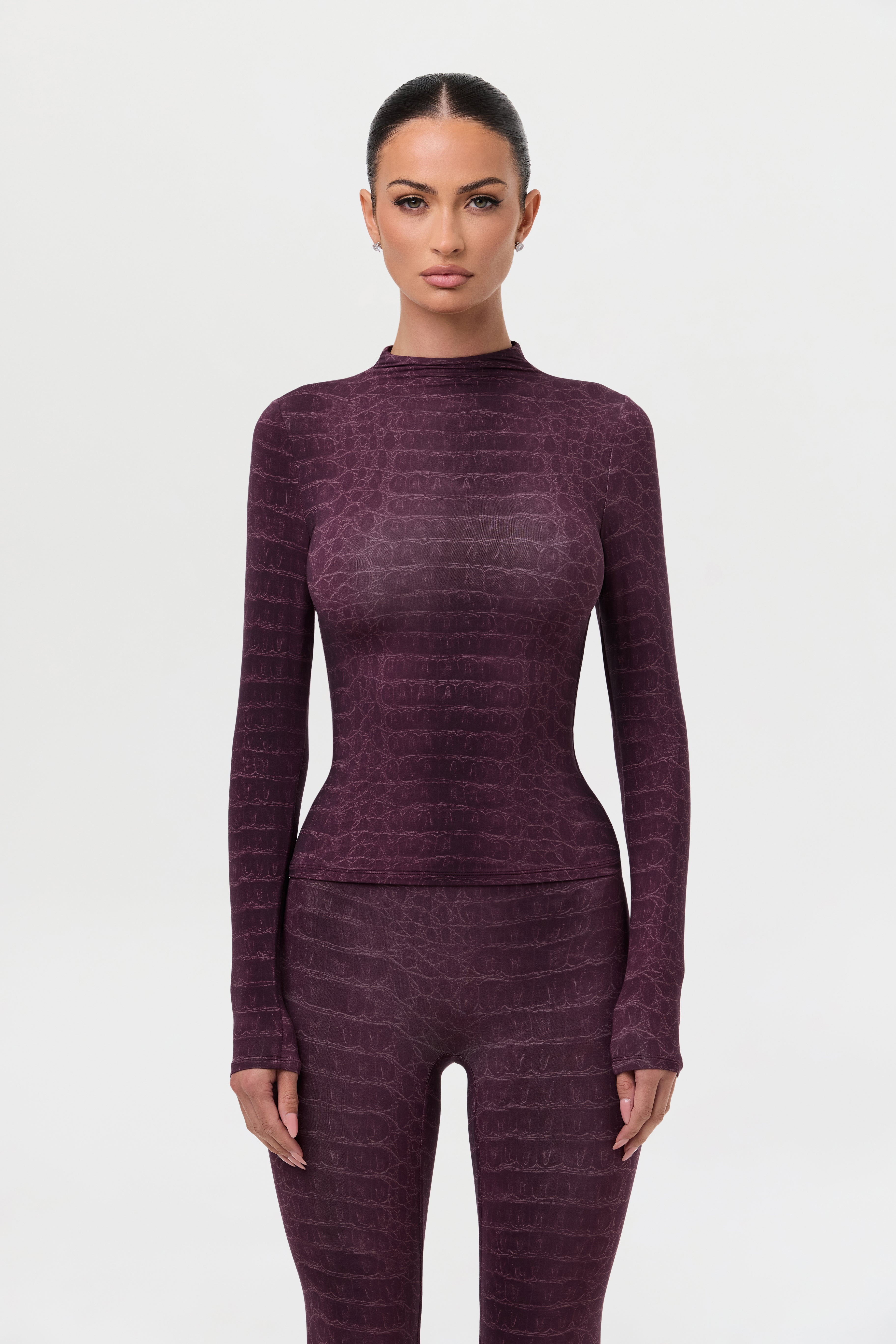 Naked Print Mock Neck Top