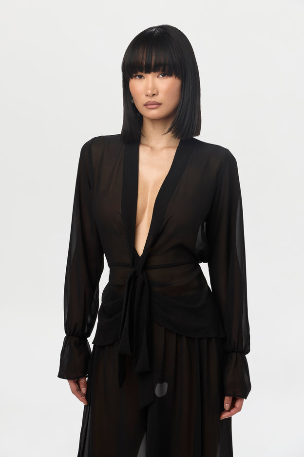 Chiffon Plunge Wrap Top