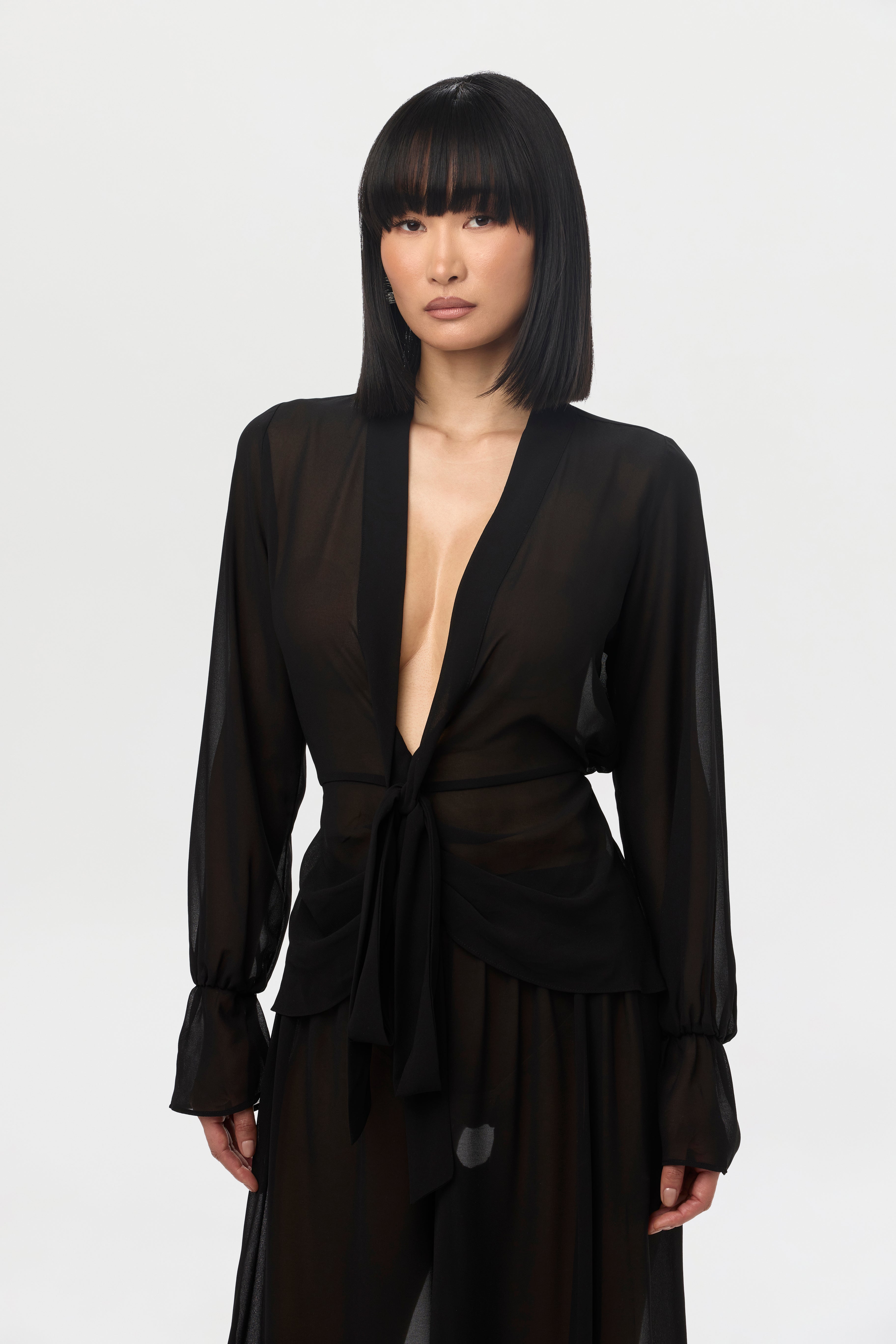 Chiffon Plunge Wrap Top