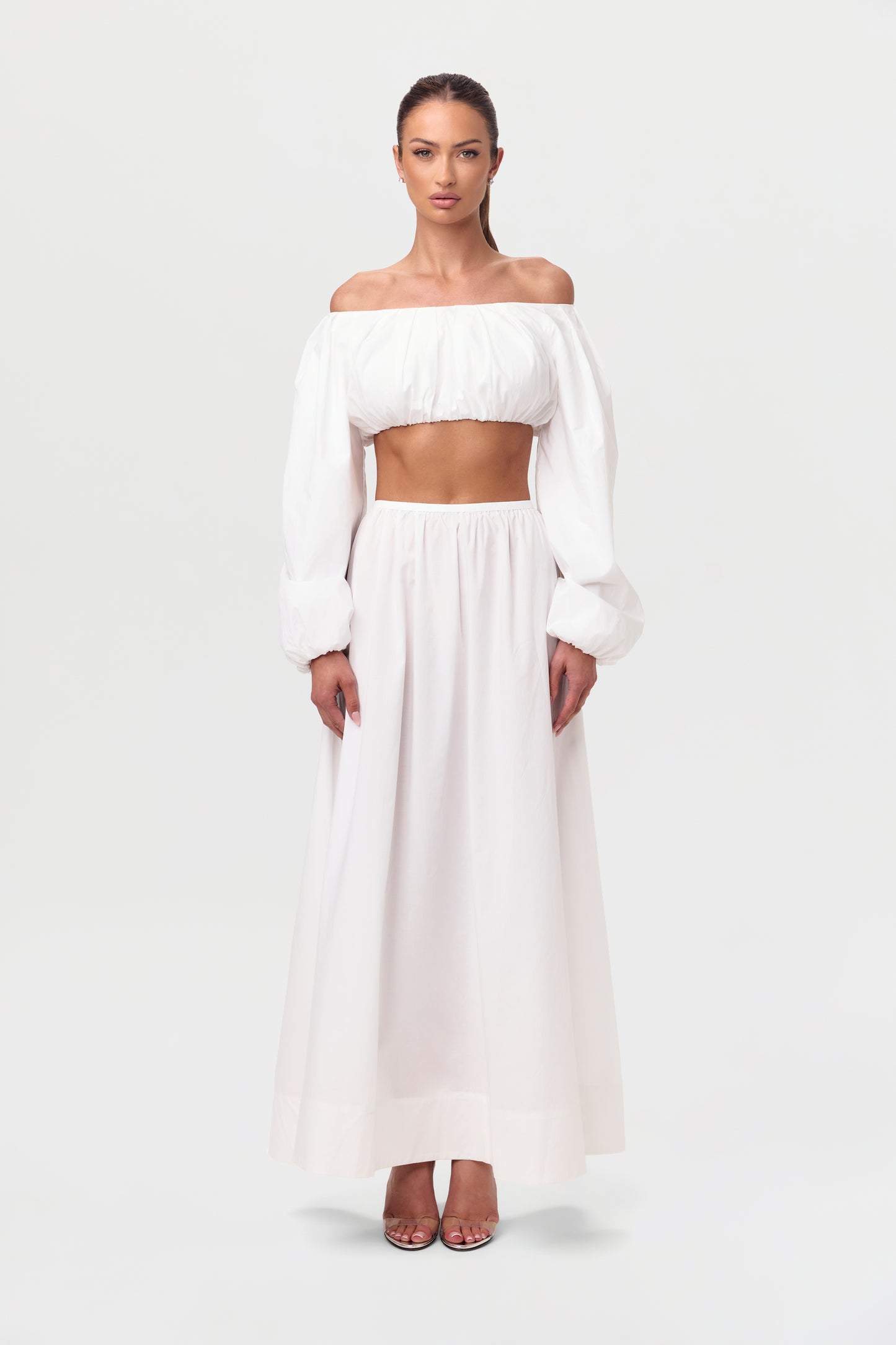 Shirting Off-Shoulder Crop Top