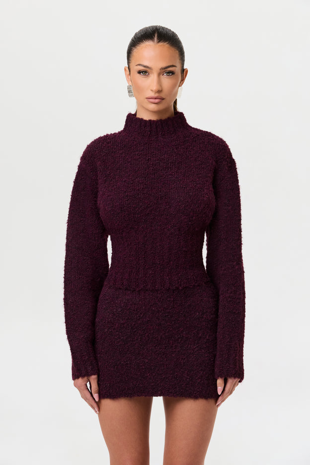 Bouclé Knit Cinched Waist Sweater