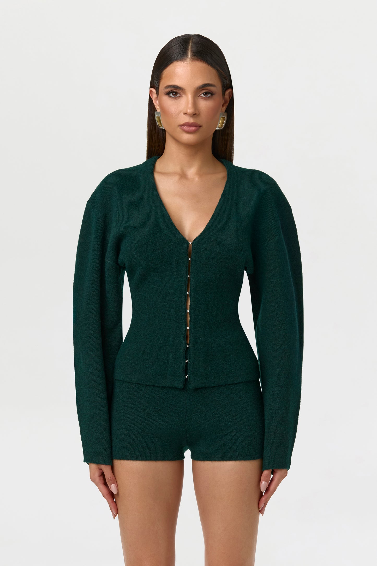 Knit Rhinestone Button Up Cardigan